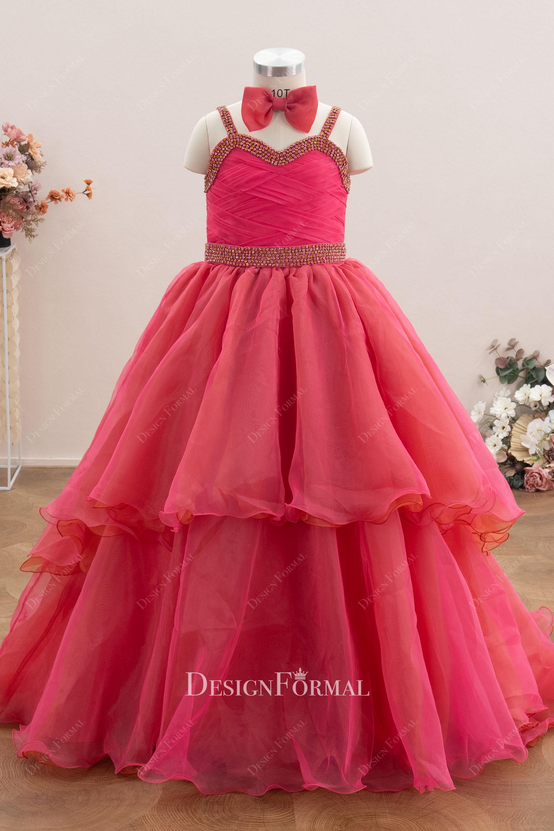 watermelon organza a line pageant ballgown
