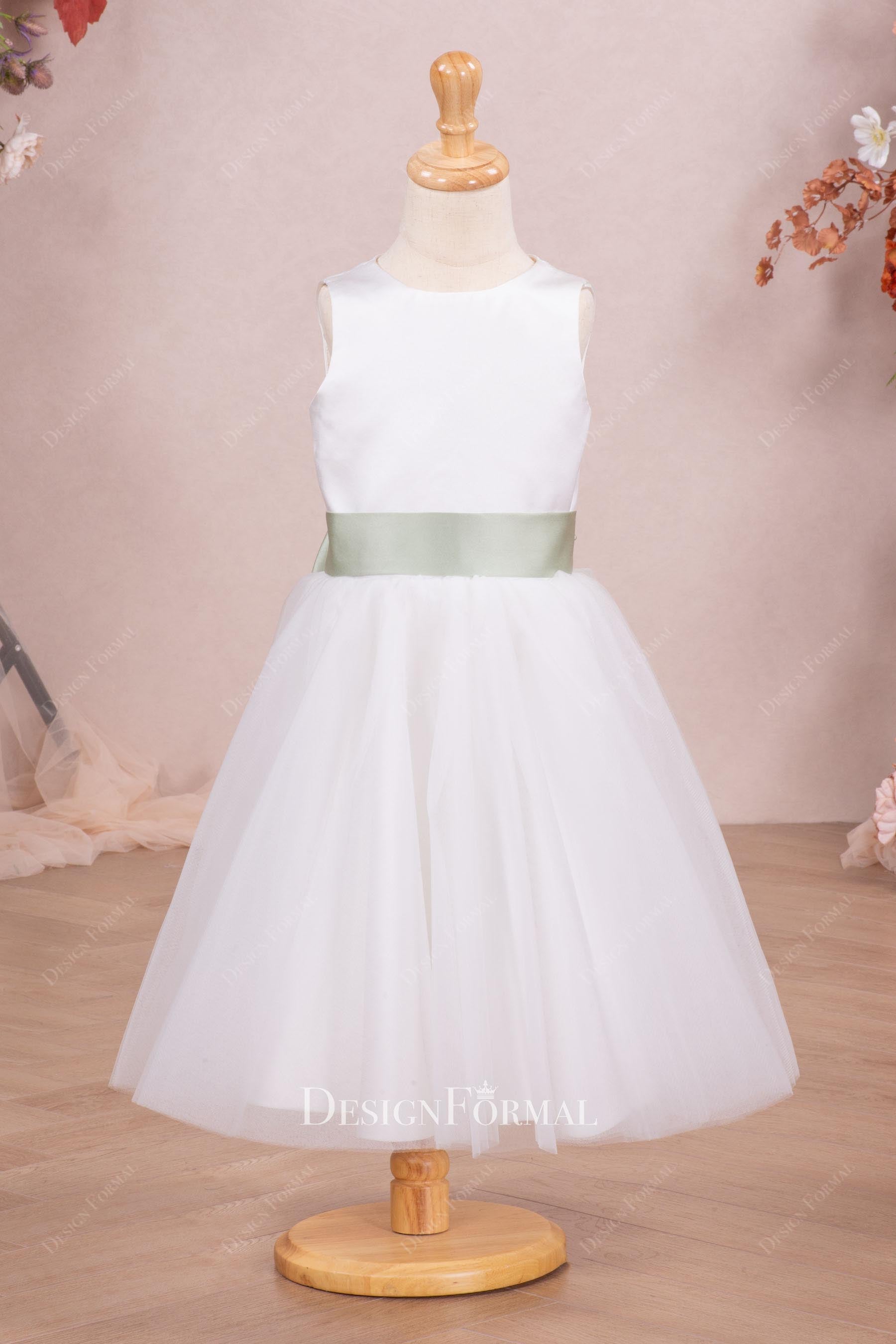 white tulle boat neck flower girl dress