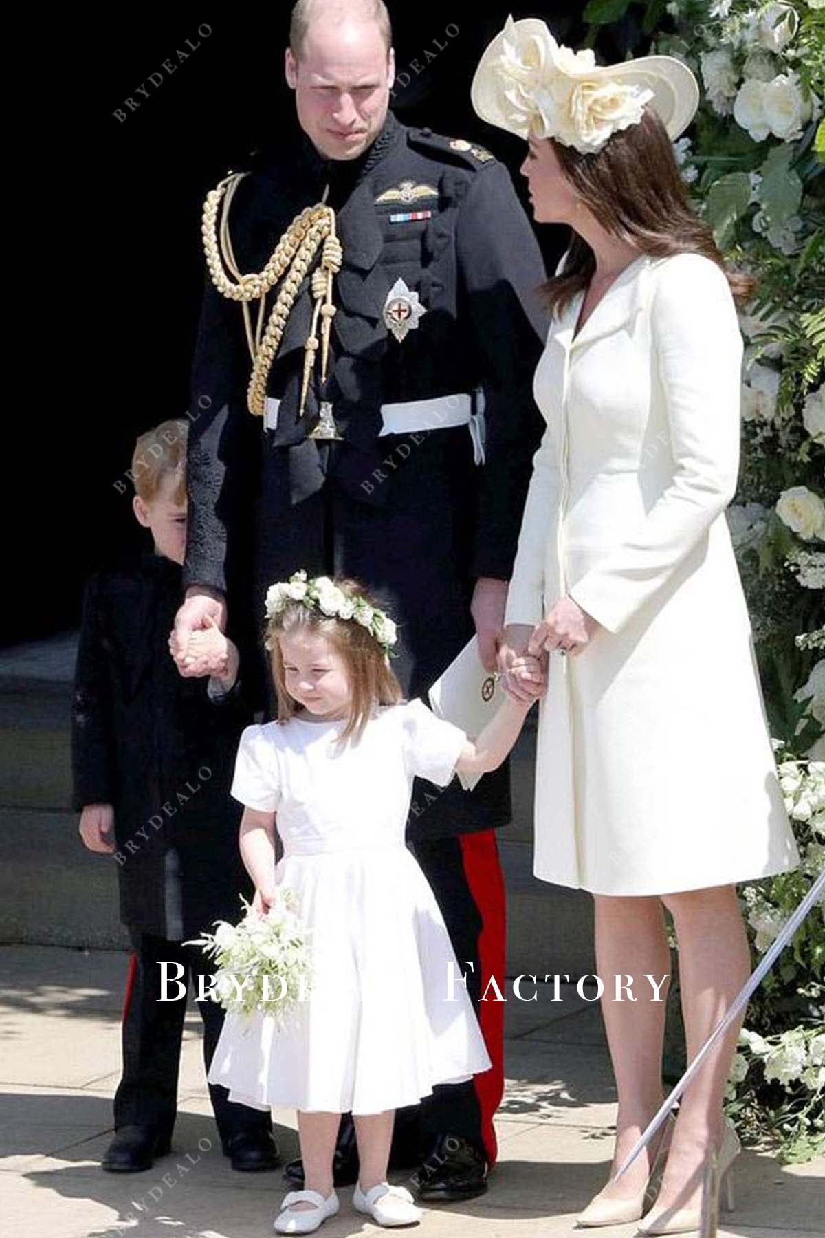 A line short white satin flower girl dress