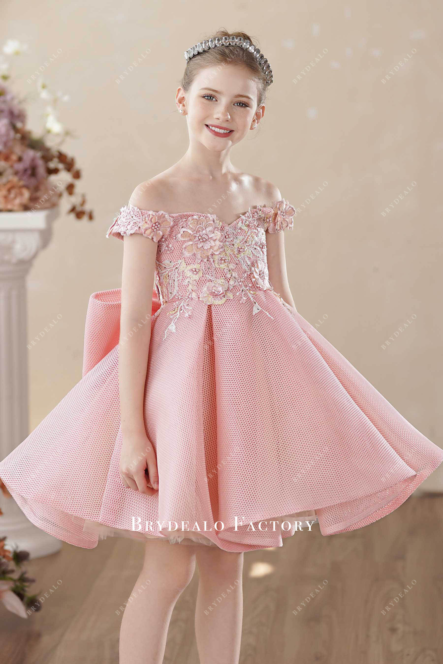 adorable 3D flower pink kids formal dress