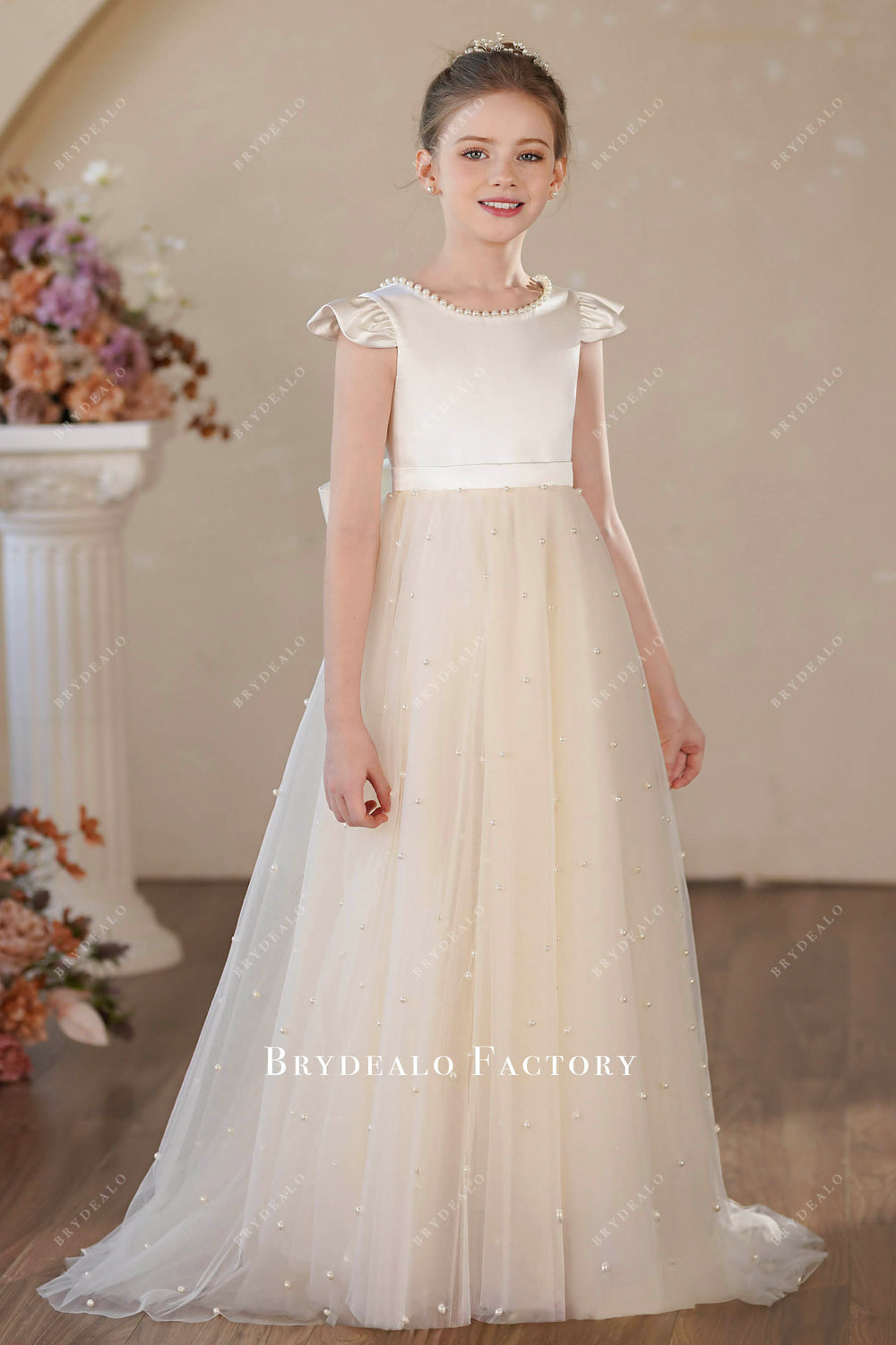 Flowers bow veil for girls dresses