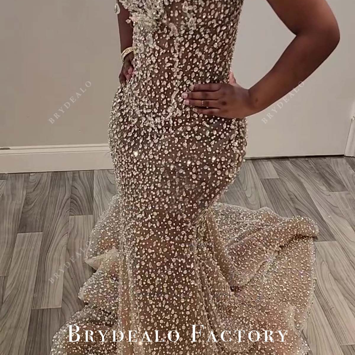 Allover Crystal Rhinestone Scattered Strapless Mermaid Prom Dress