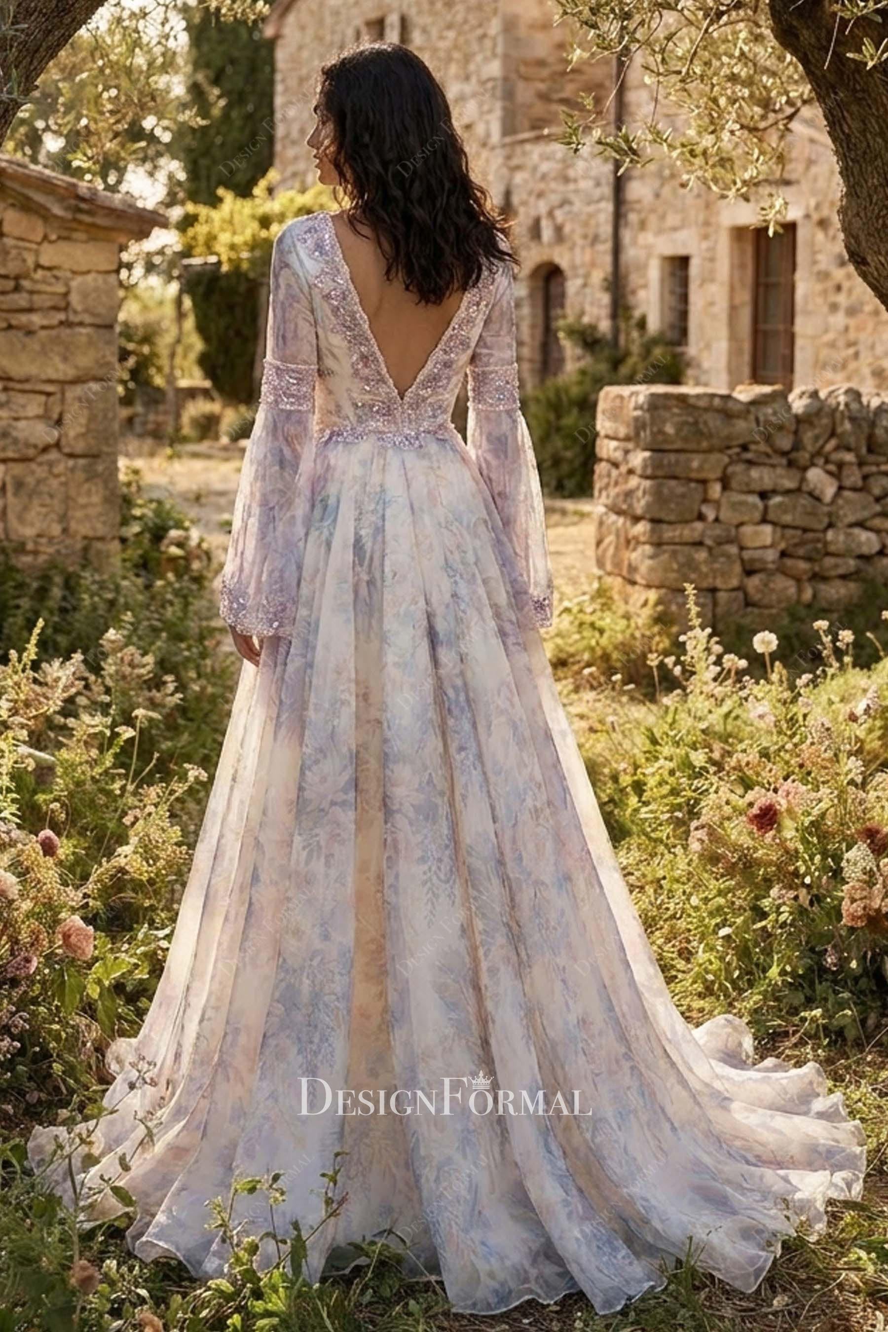 alluring deep v back wedding dress