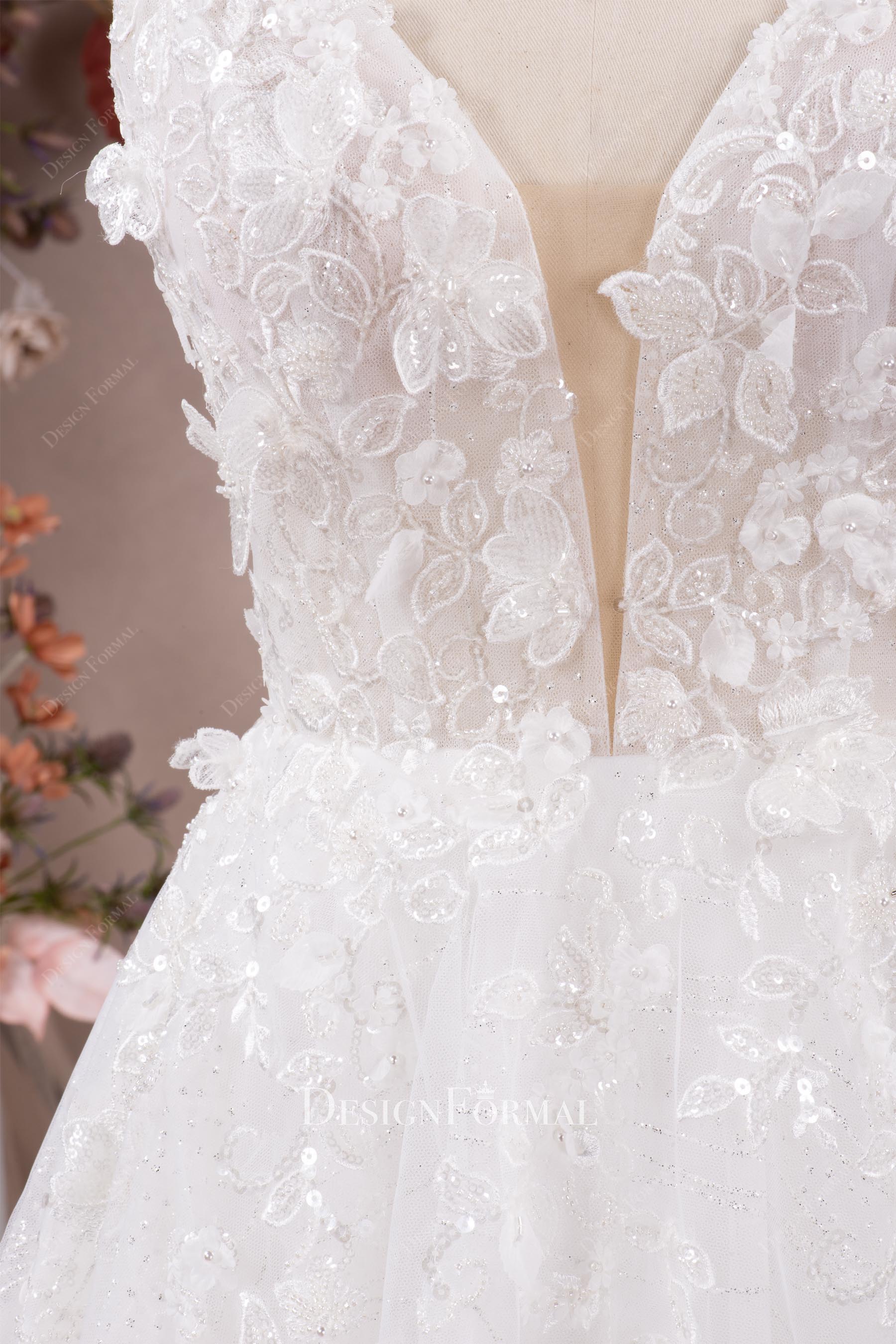 alluring deep v neck bridal gown