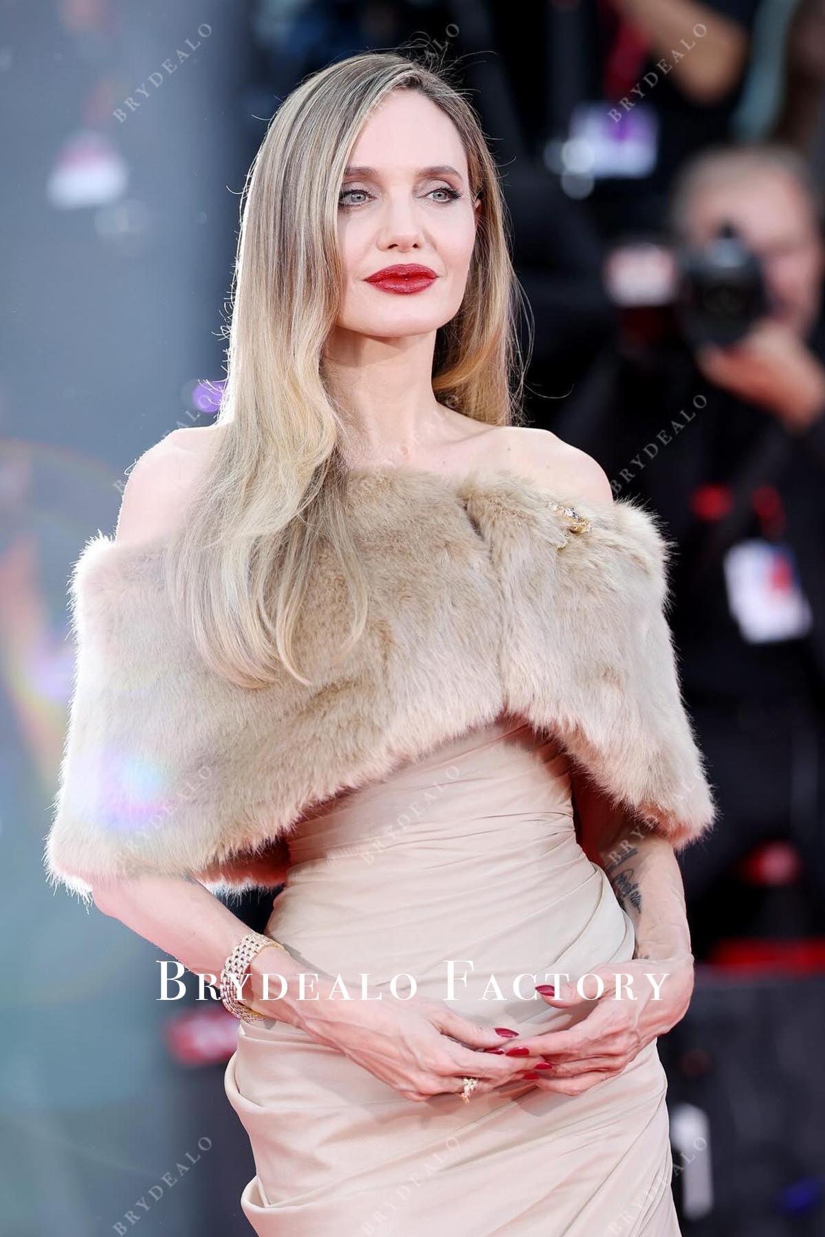 Angelina Jolie draped chiffon 2024 Venice film festival dress