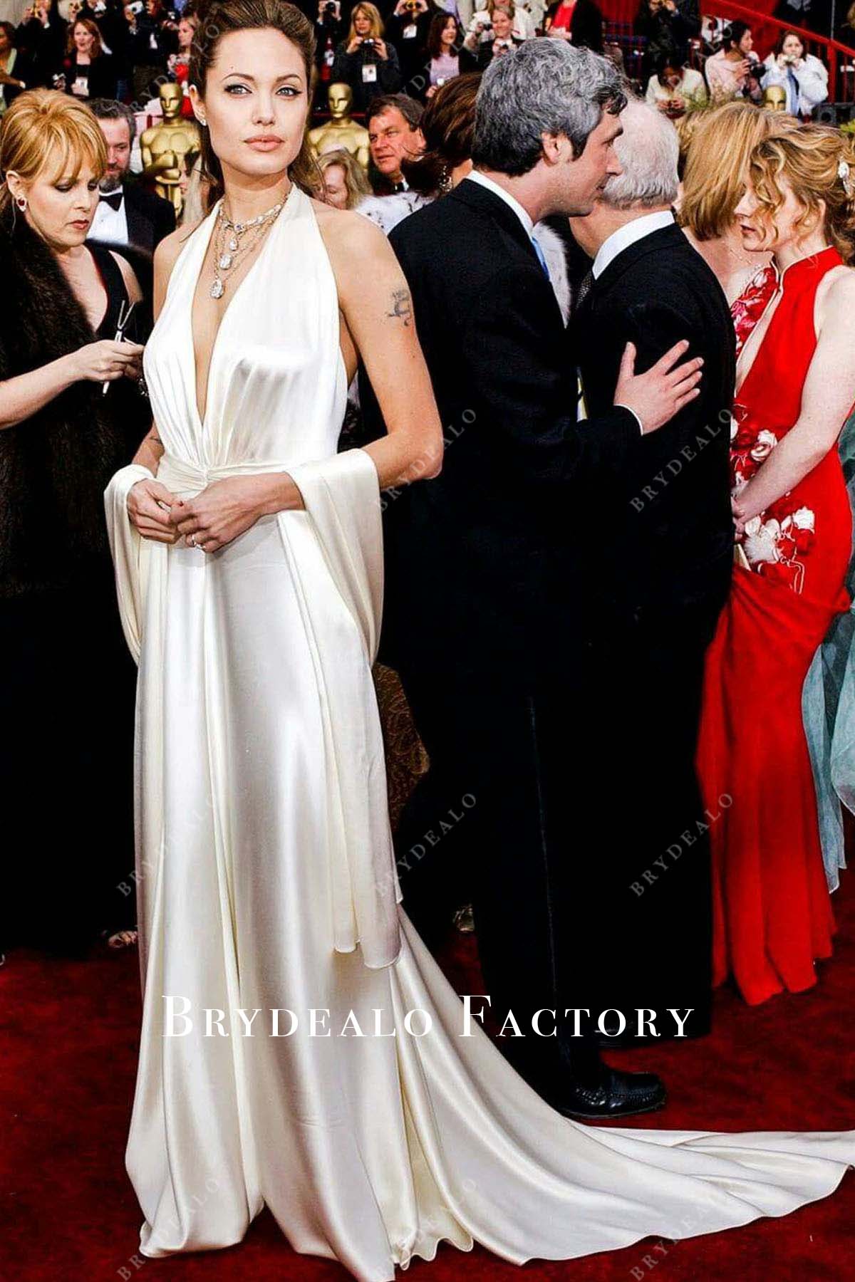 Angelina Jolie ivory long train dress 2004 Oscars Red Carpet