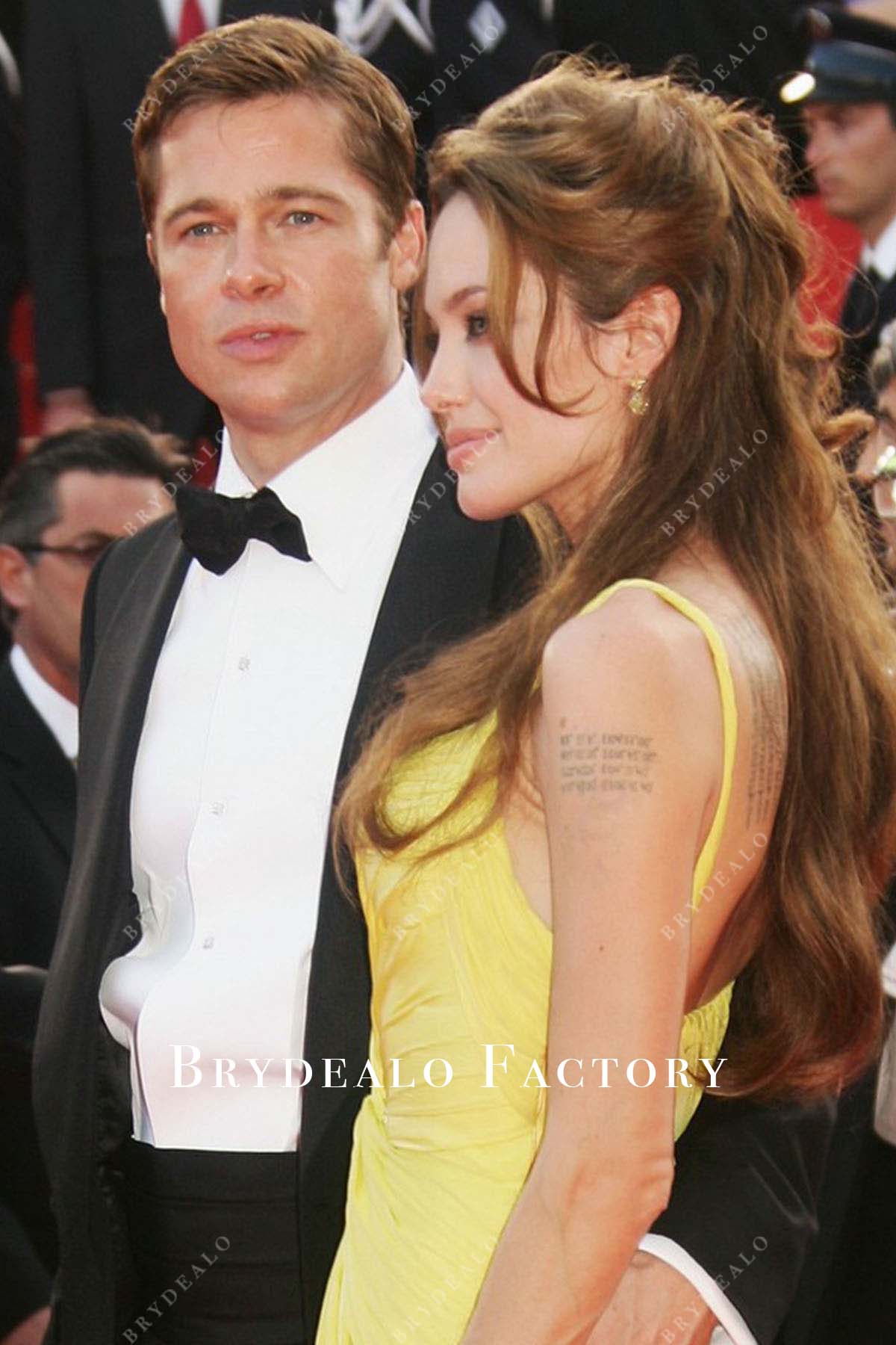 Angelina Jolie yellow thin straps dress 2007 Ocean's 13 Premiere