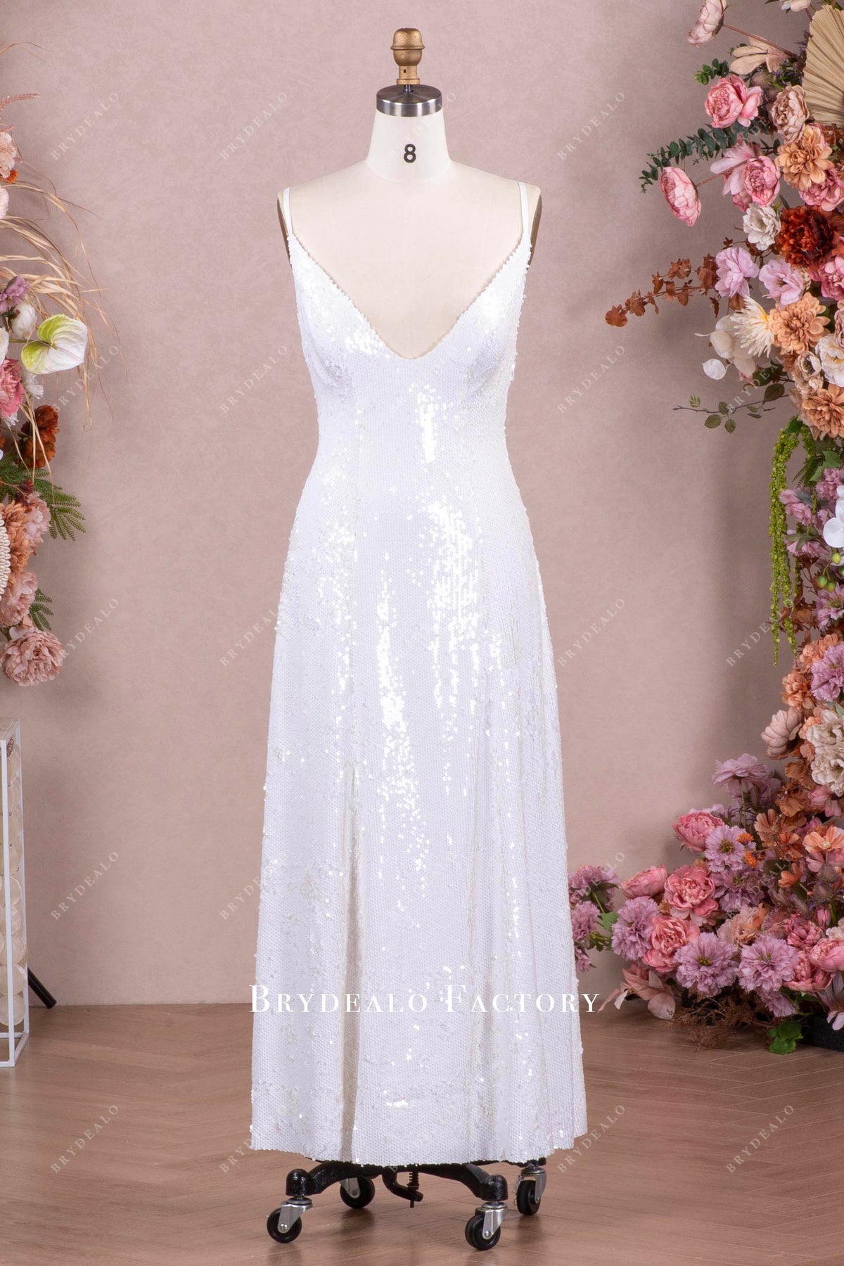 White Sequin Ankle Length Wedding After Party Dress