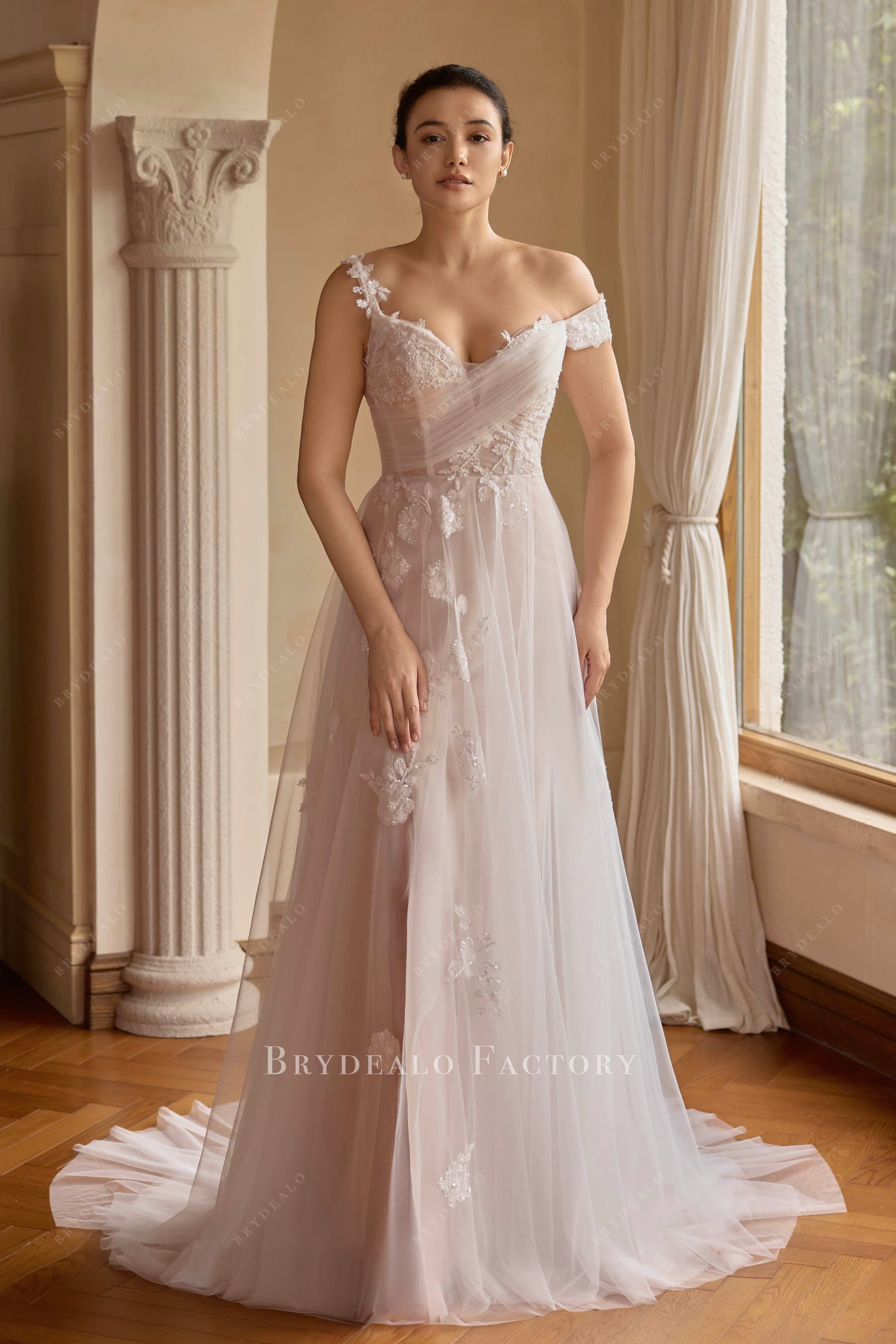 asymmetric neckline wedding dress