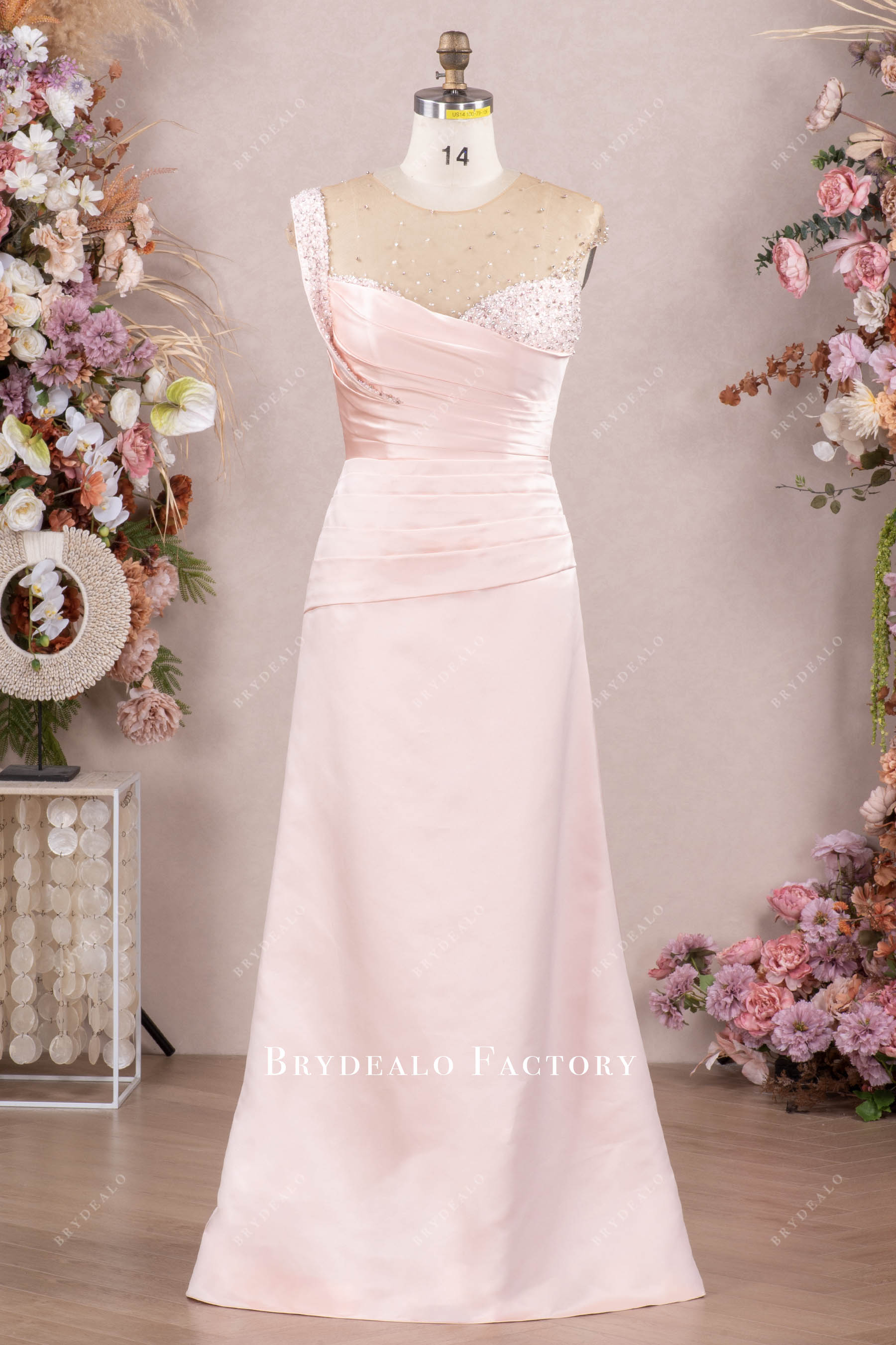 Pink Asymmetrical Pleated Overskirt Mother Of Bride Dress