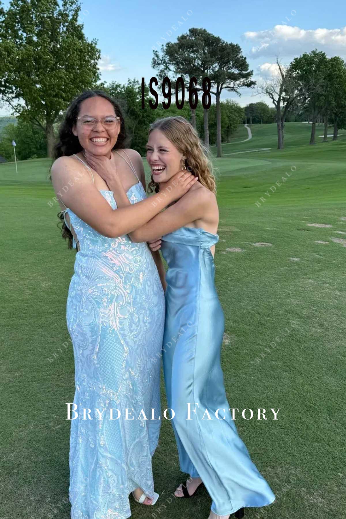 baby blue fit flare prom dress