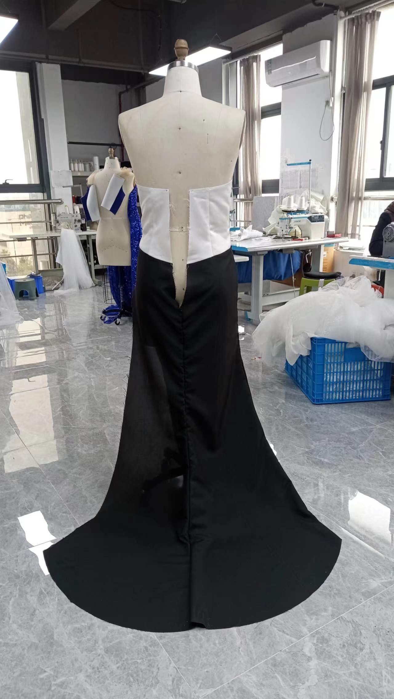 open back sweep train prom gown mockup