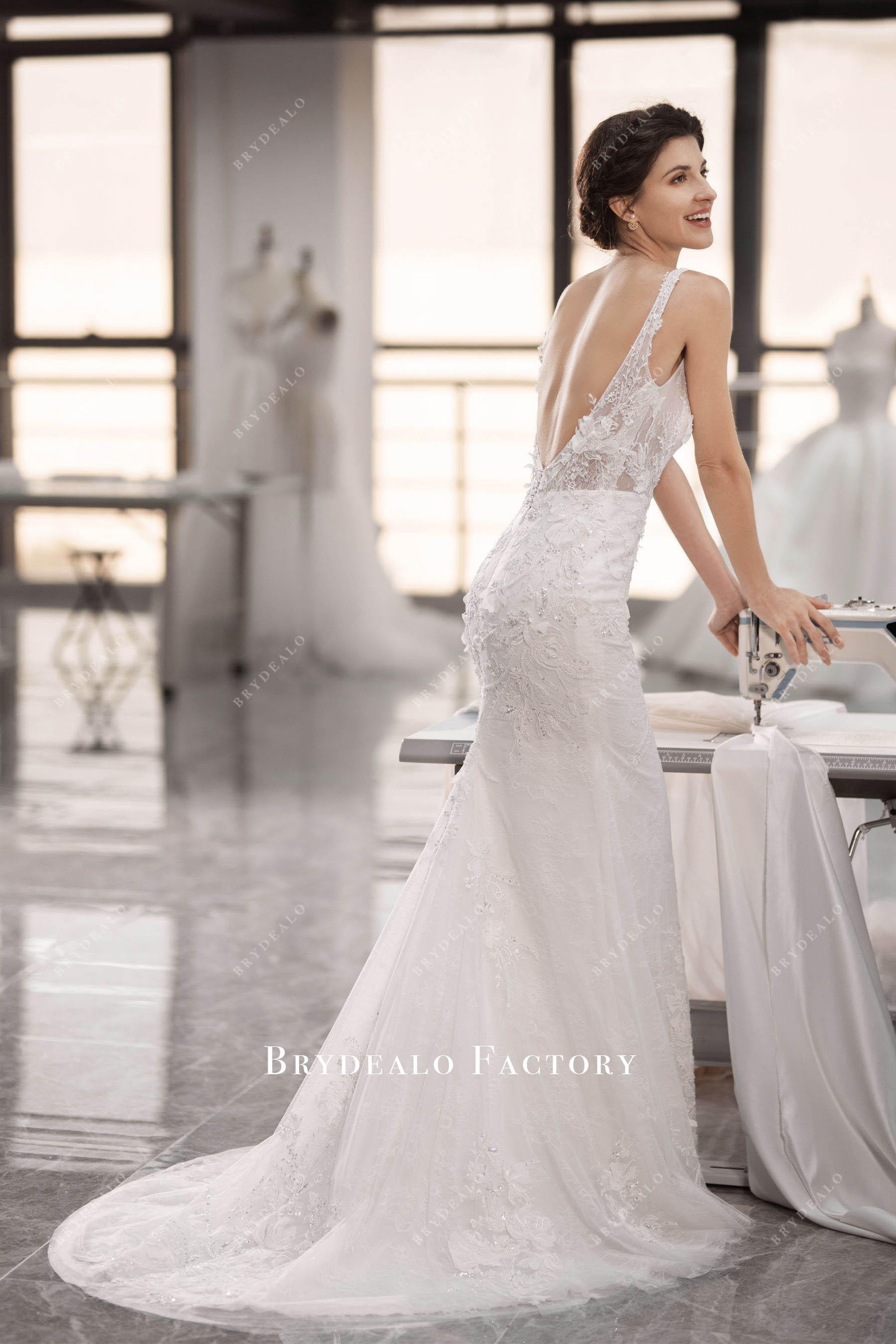 backless mermaid designer lace wedding dress