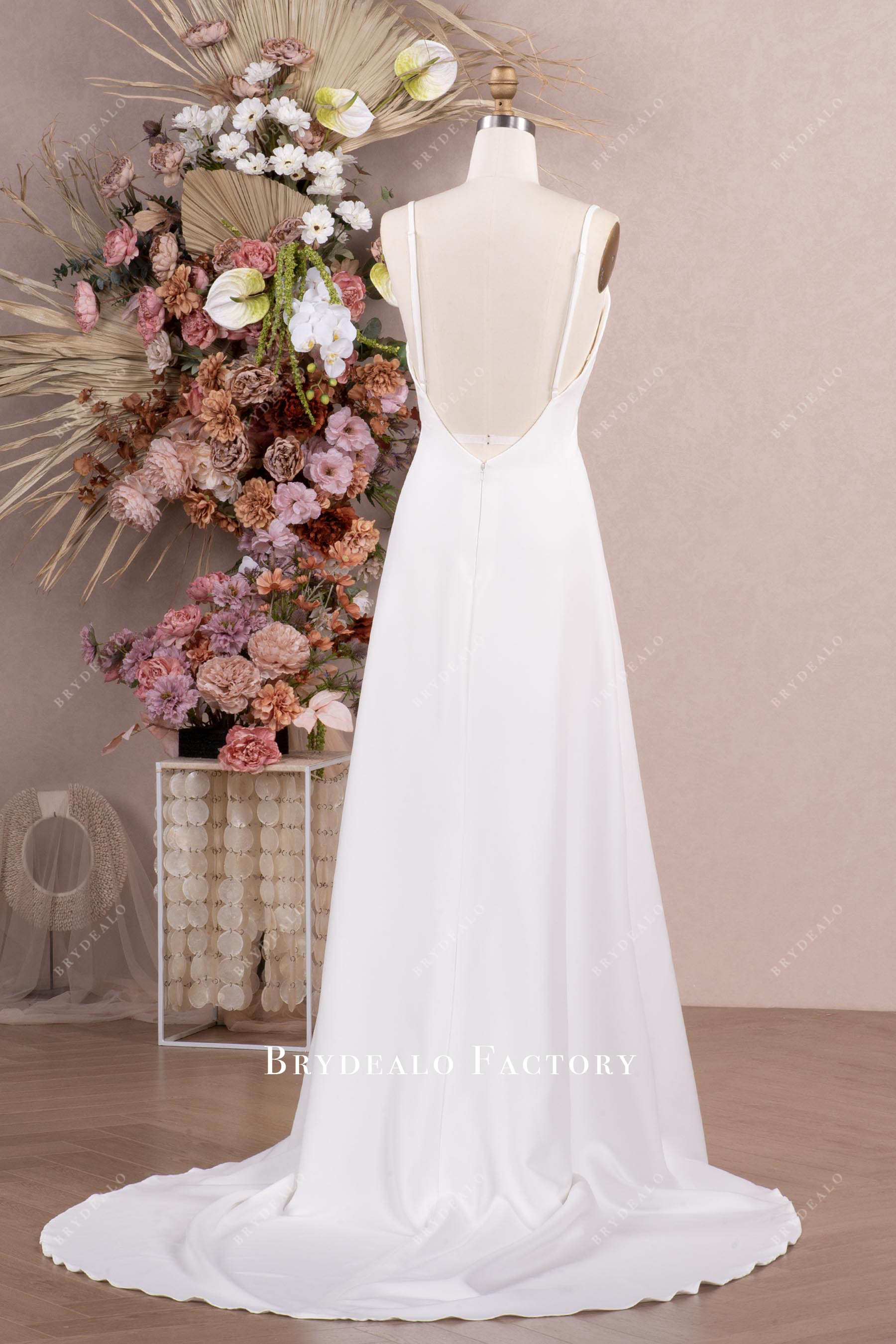 backless matte crepe long wedding dress