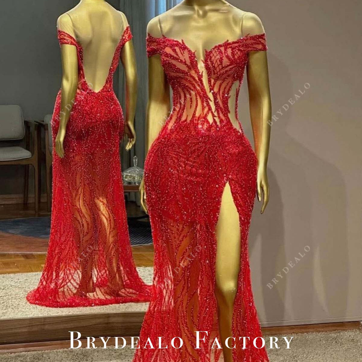 sachin and babi light blue dress Red Mermaid V-neck Backless Prom Dresses With Lace SP955