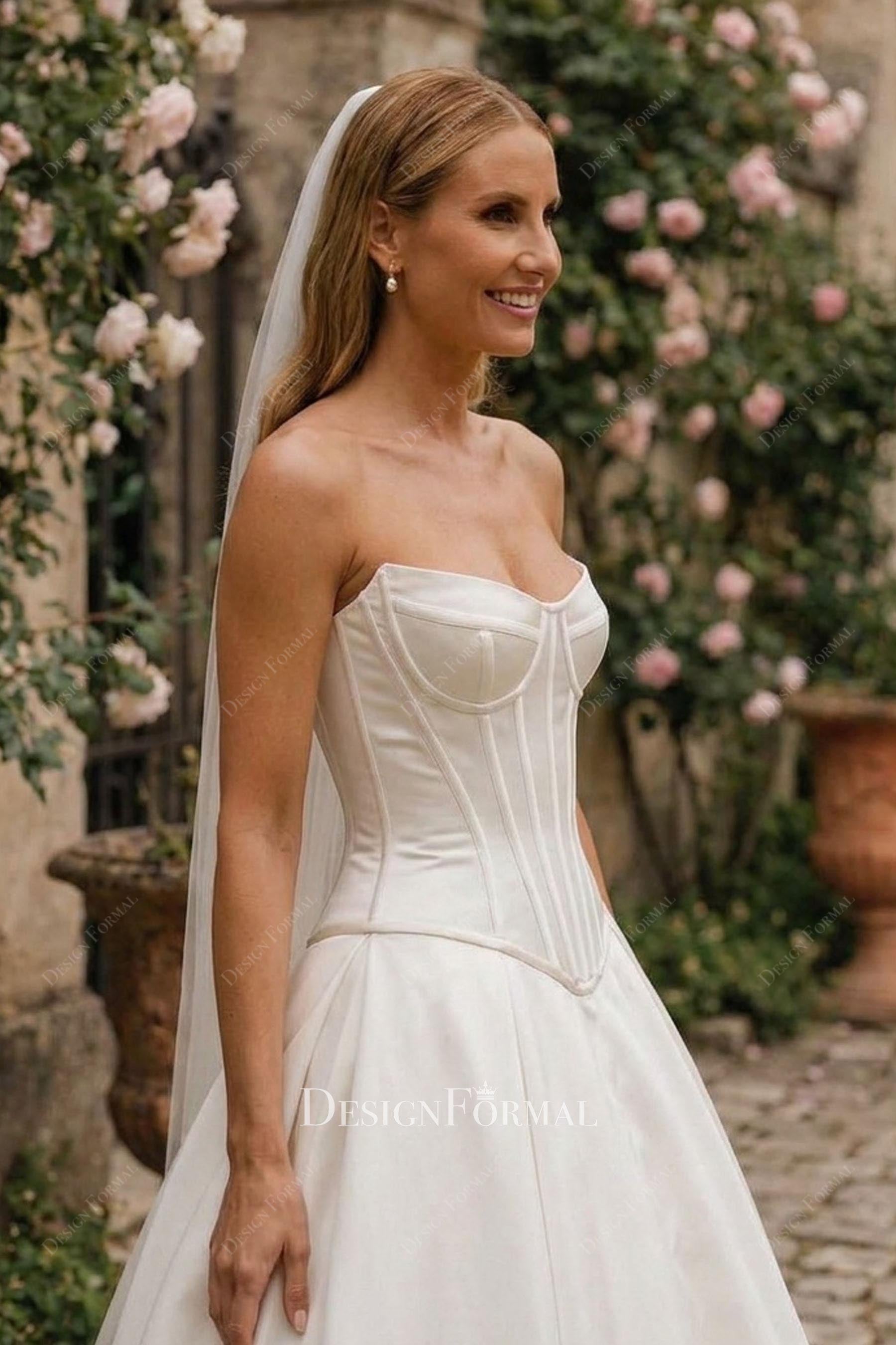 Basque waist corset Mikado Wedding dress