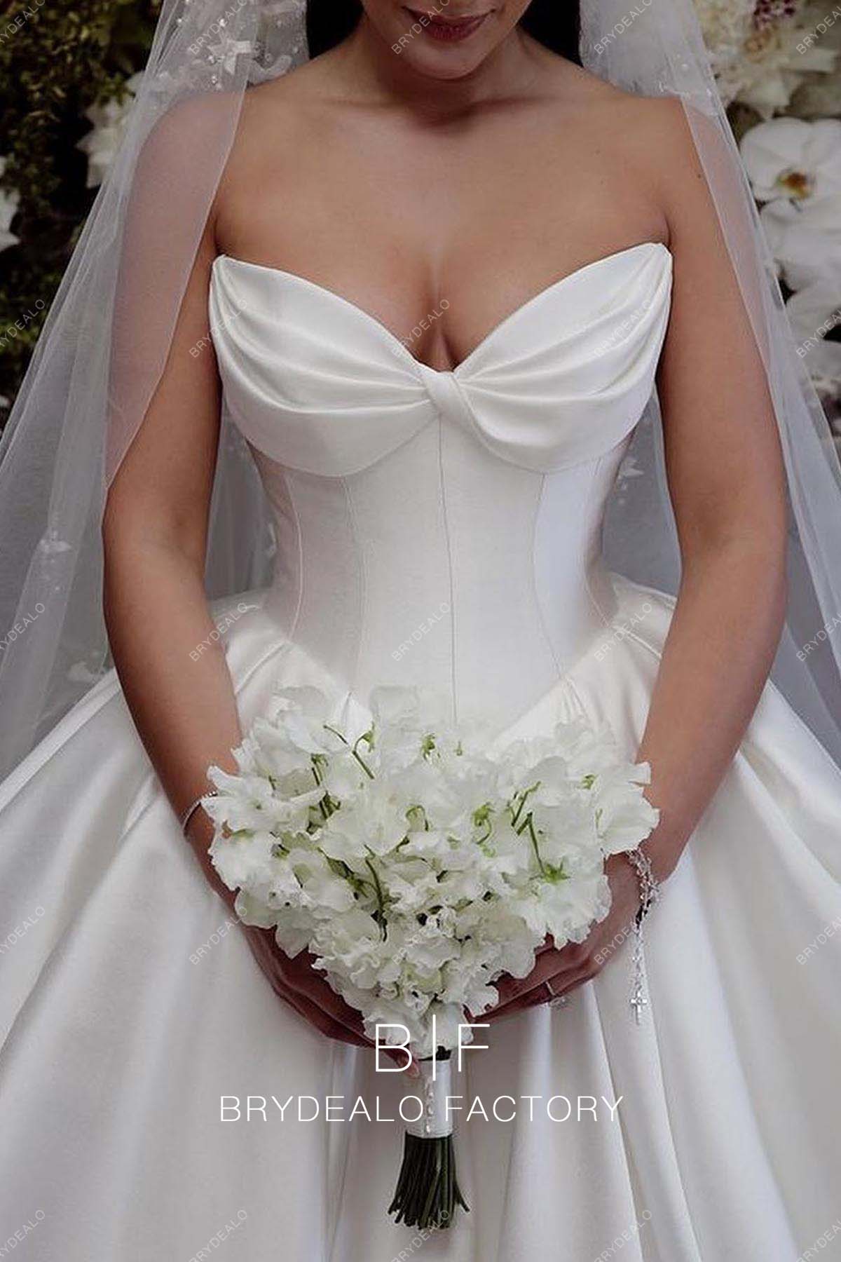 White Satin Twisted Sweetheart Neck Custom Wedding Dress