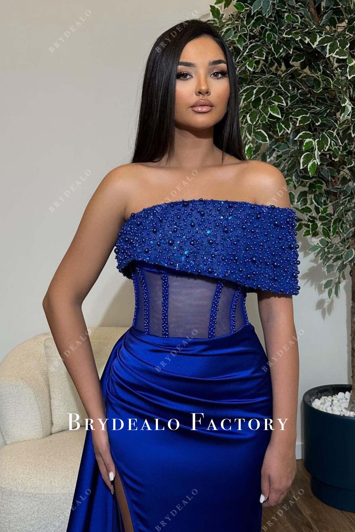 beaded asymmetrical neckline prom dress