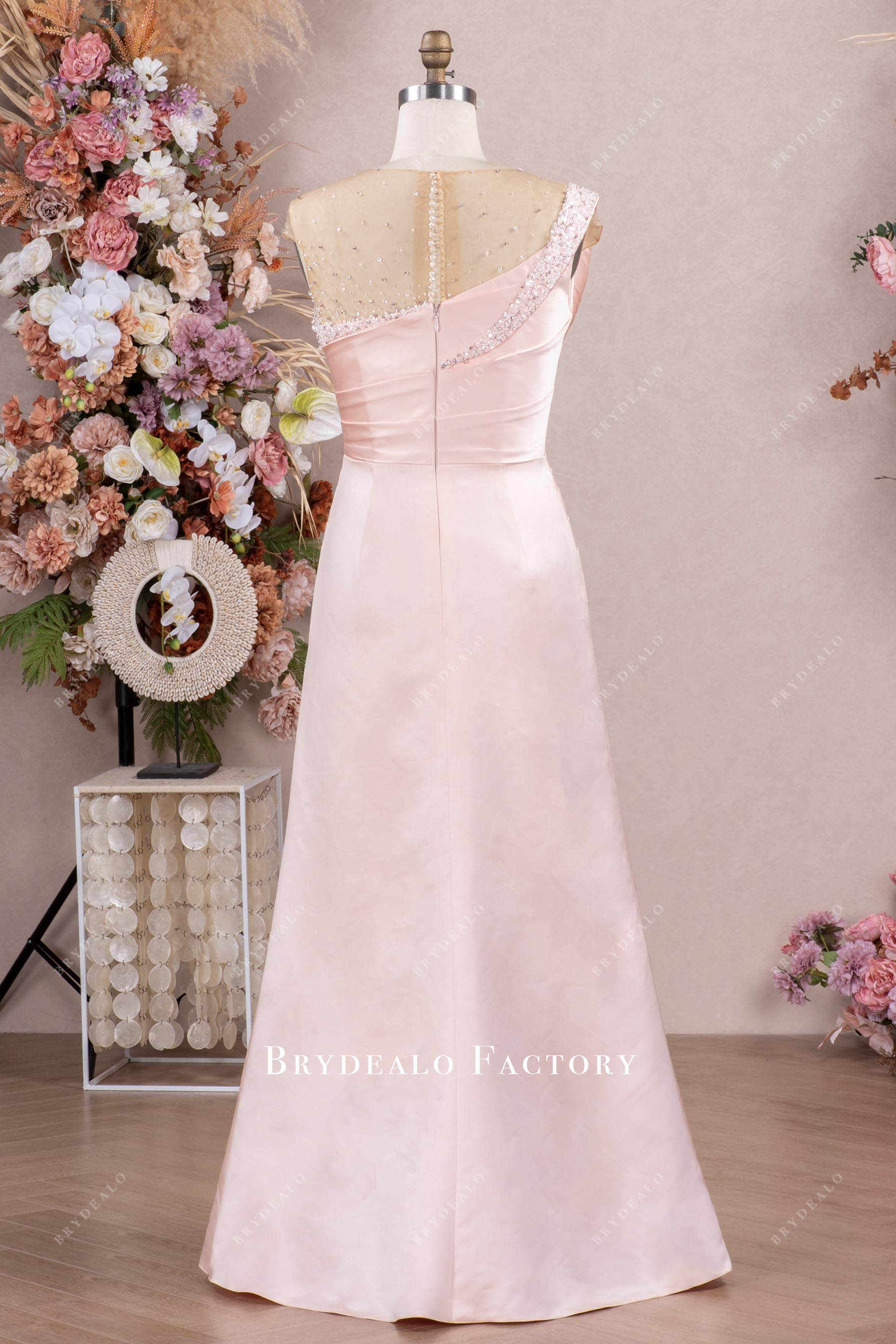 Pink Asymmetrical Pleated Overskirt Mother Of Bride Dress