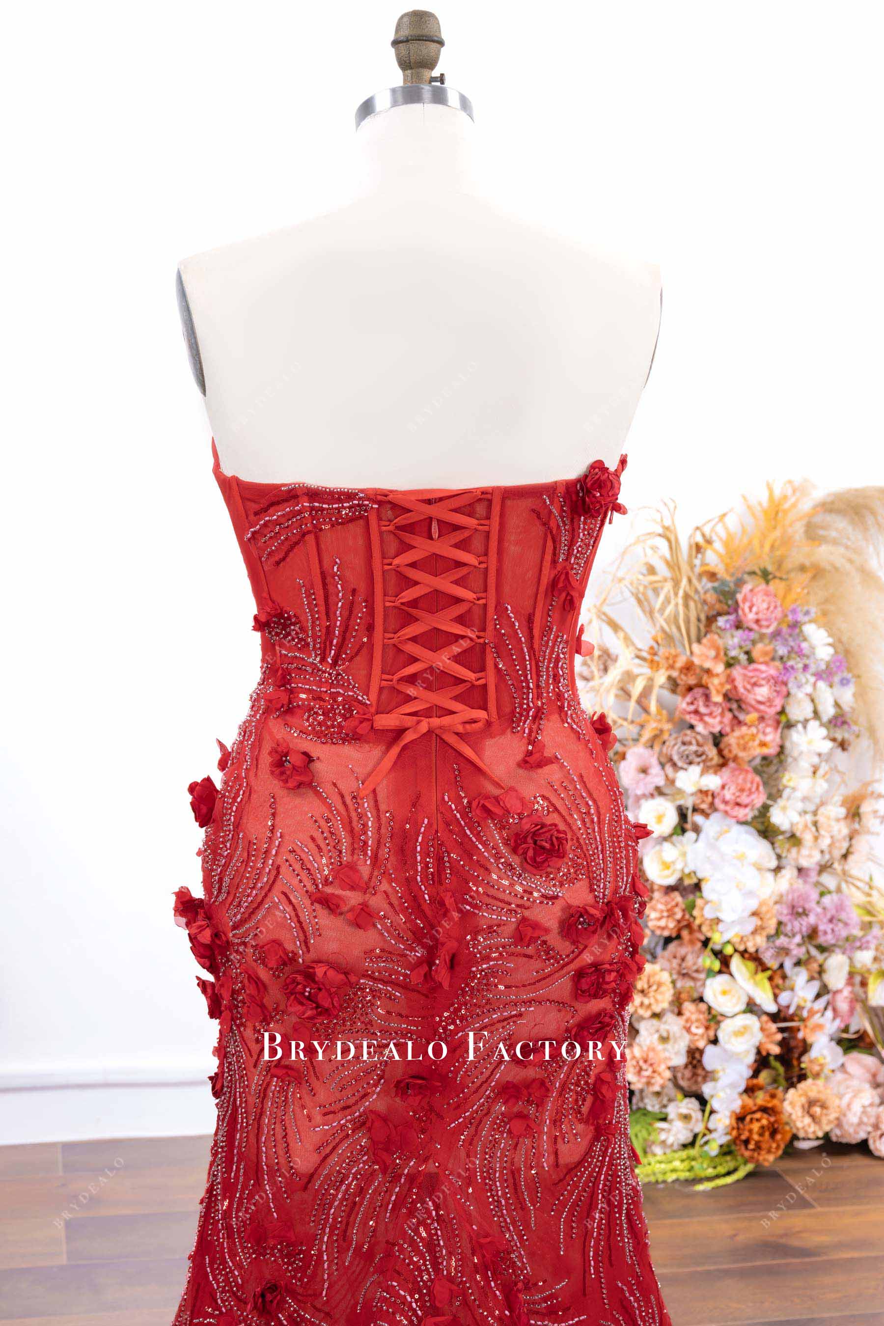 beaded floral lace backless formal gown