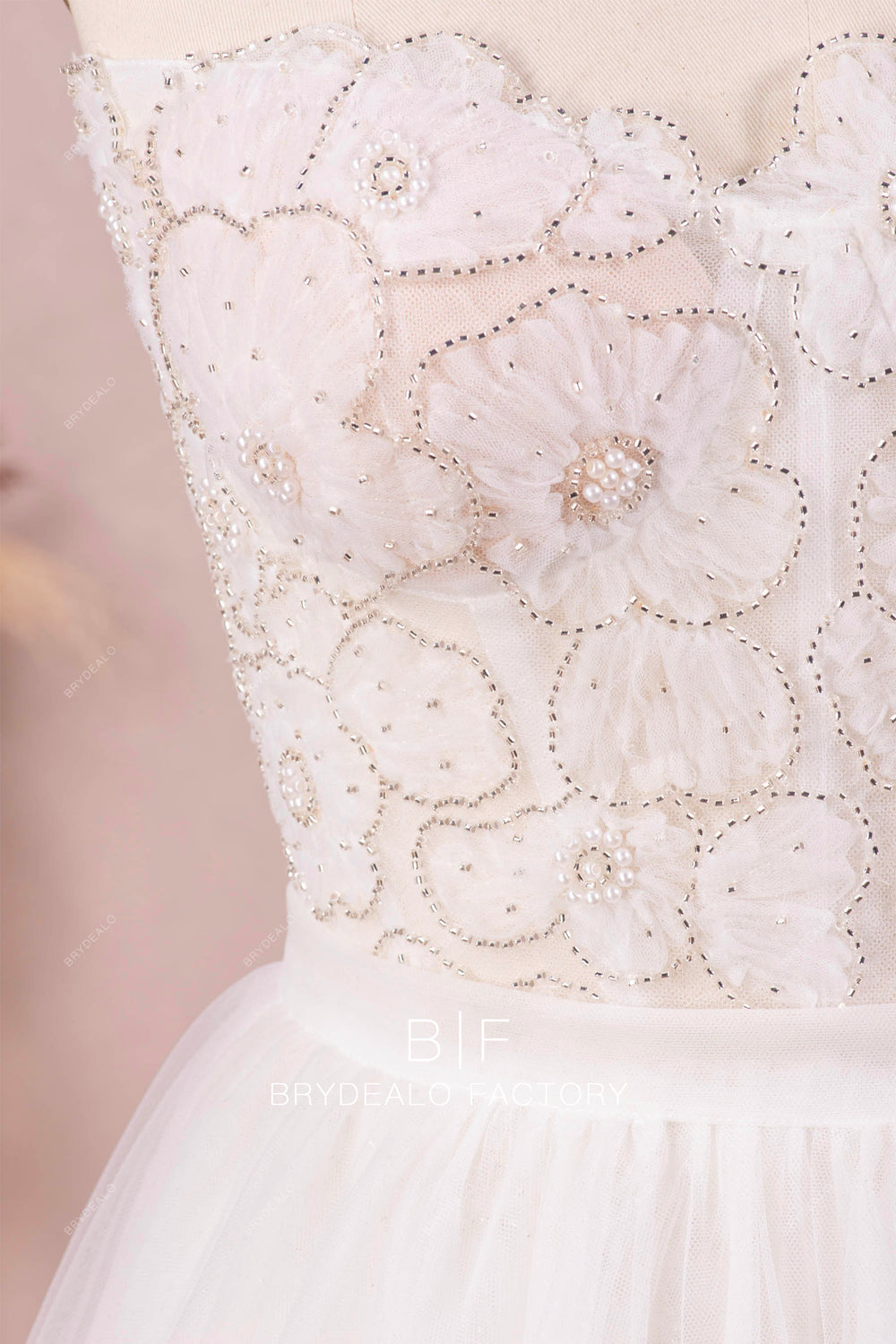 Lace Jersey Strapless Corset Tea Length Slit Crafted Bridal Dress