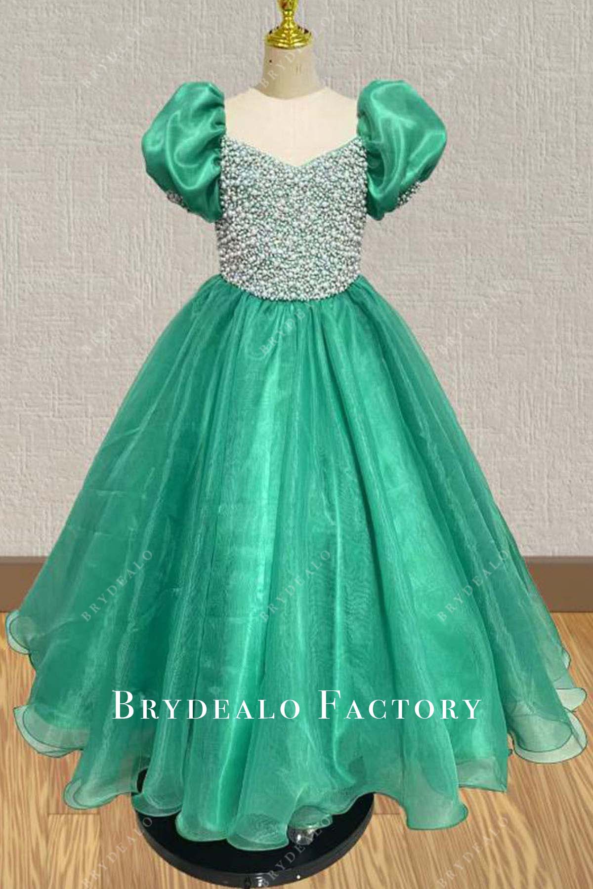 beaded jungle green a line pageant dress