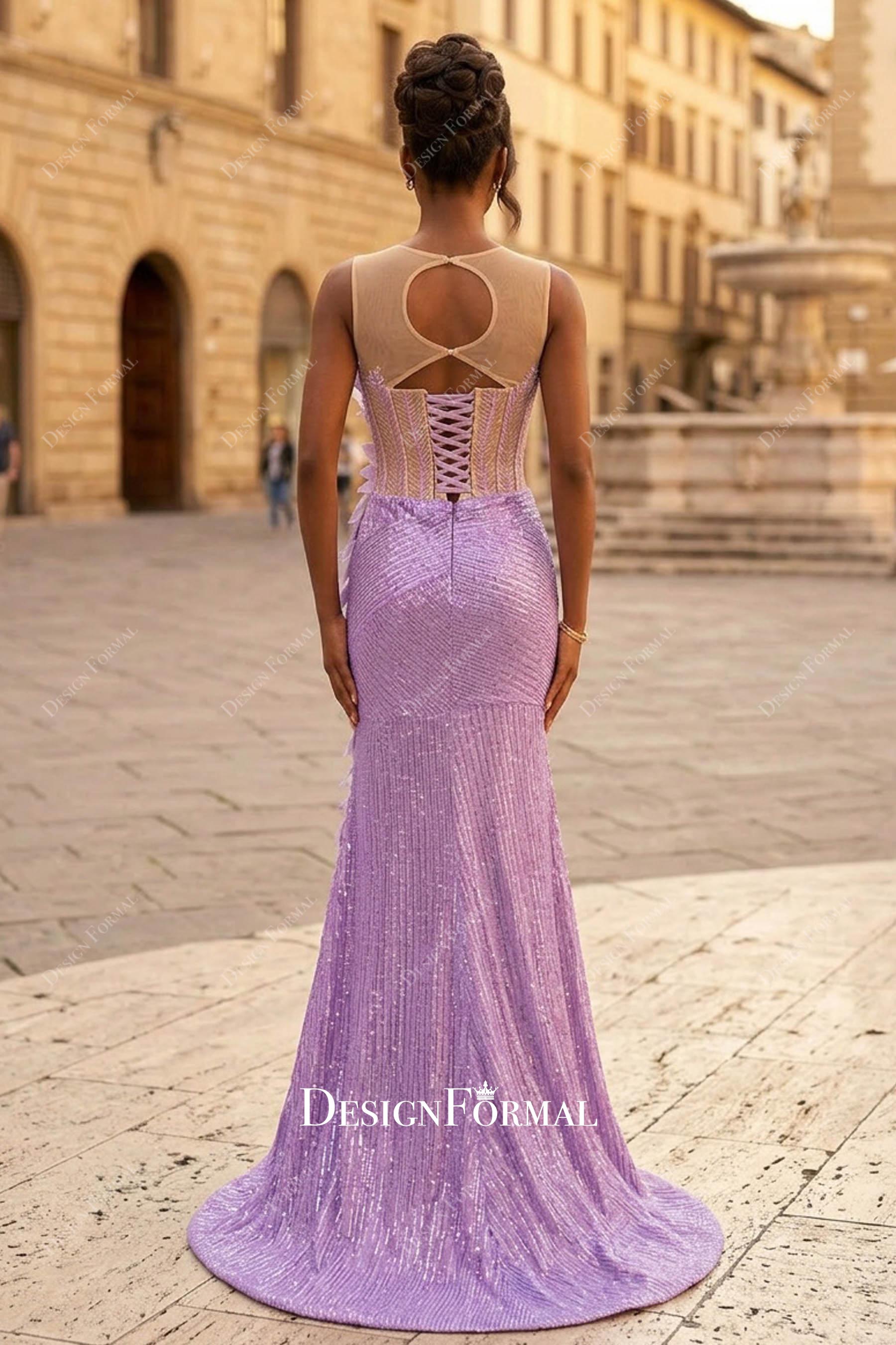 beaded keyhole back prom dress