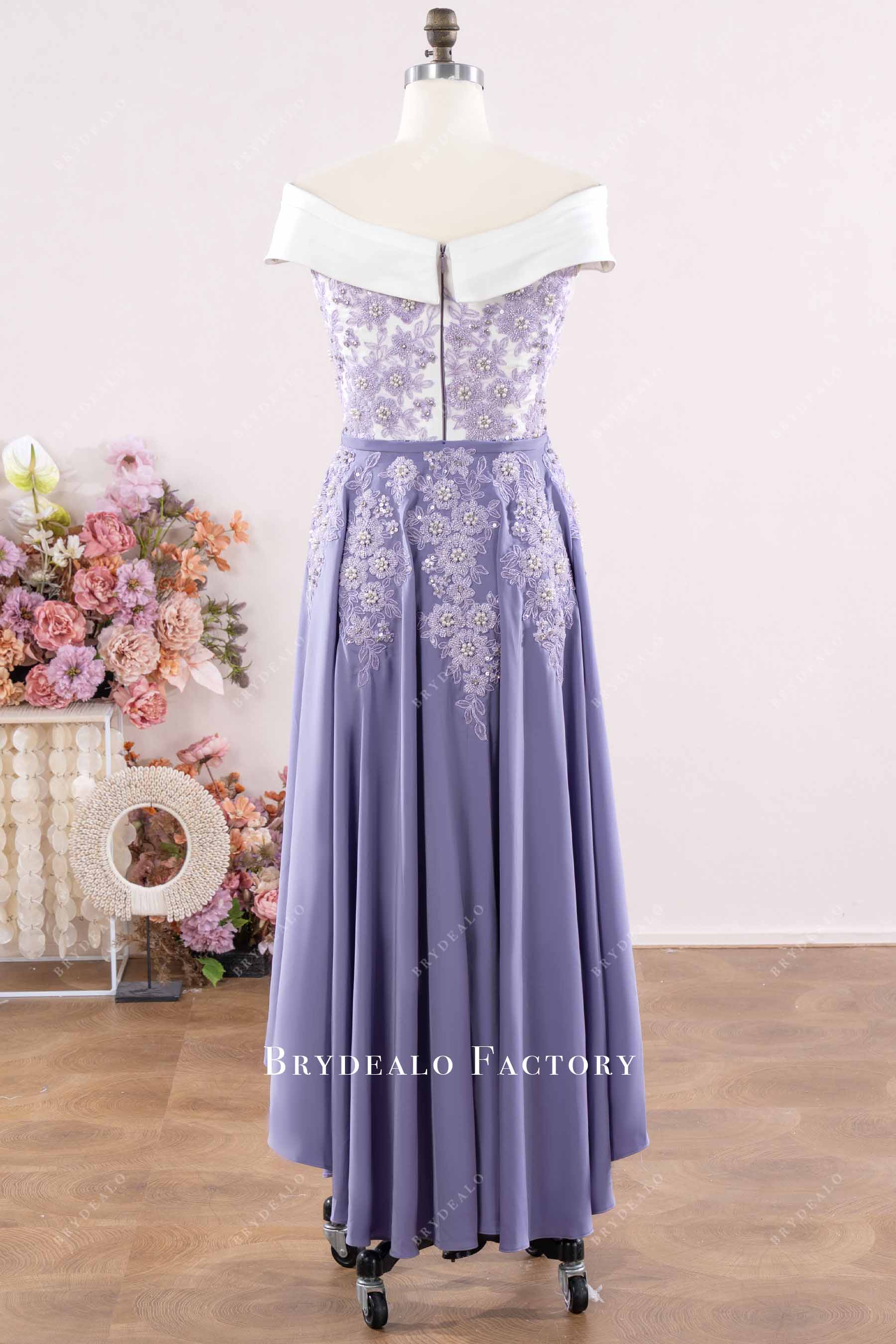 beaded lace lavender overskirt formal dress