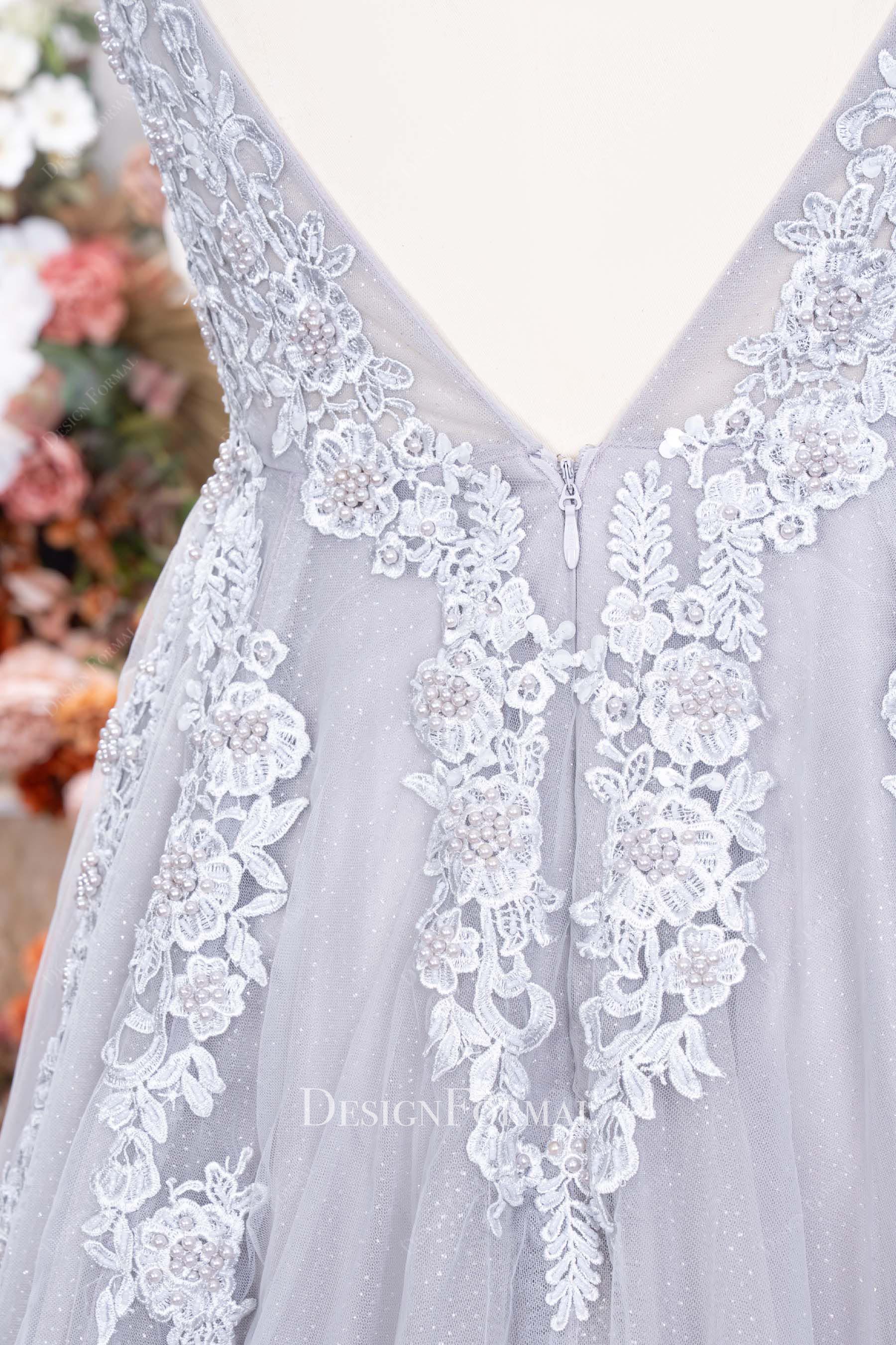 beaded lace a line formal dress