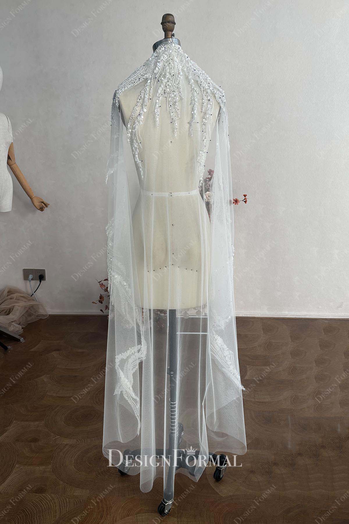 beaded lace edge bridal veil