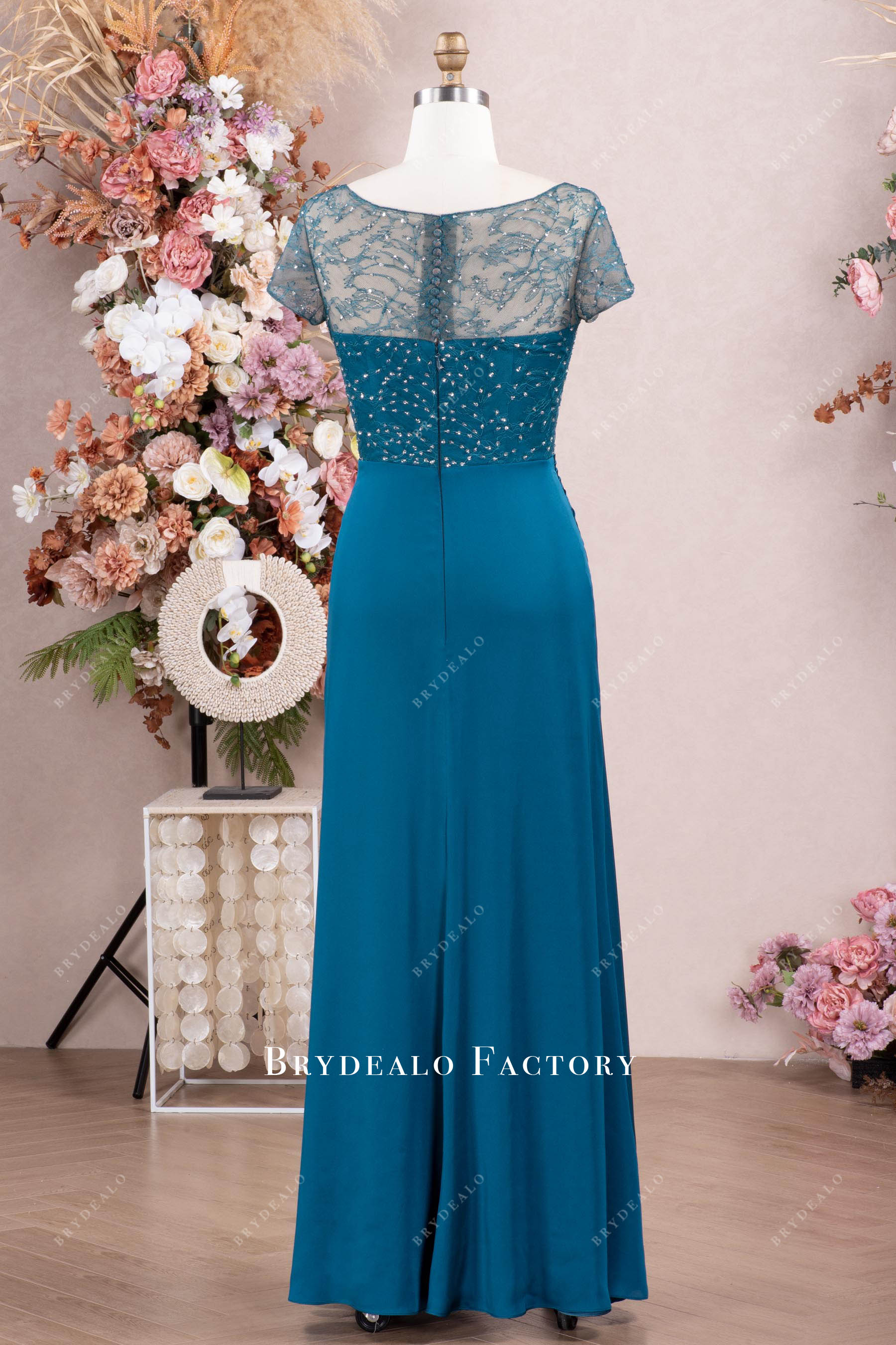 beaded lace floor length chiffon evening dress