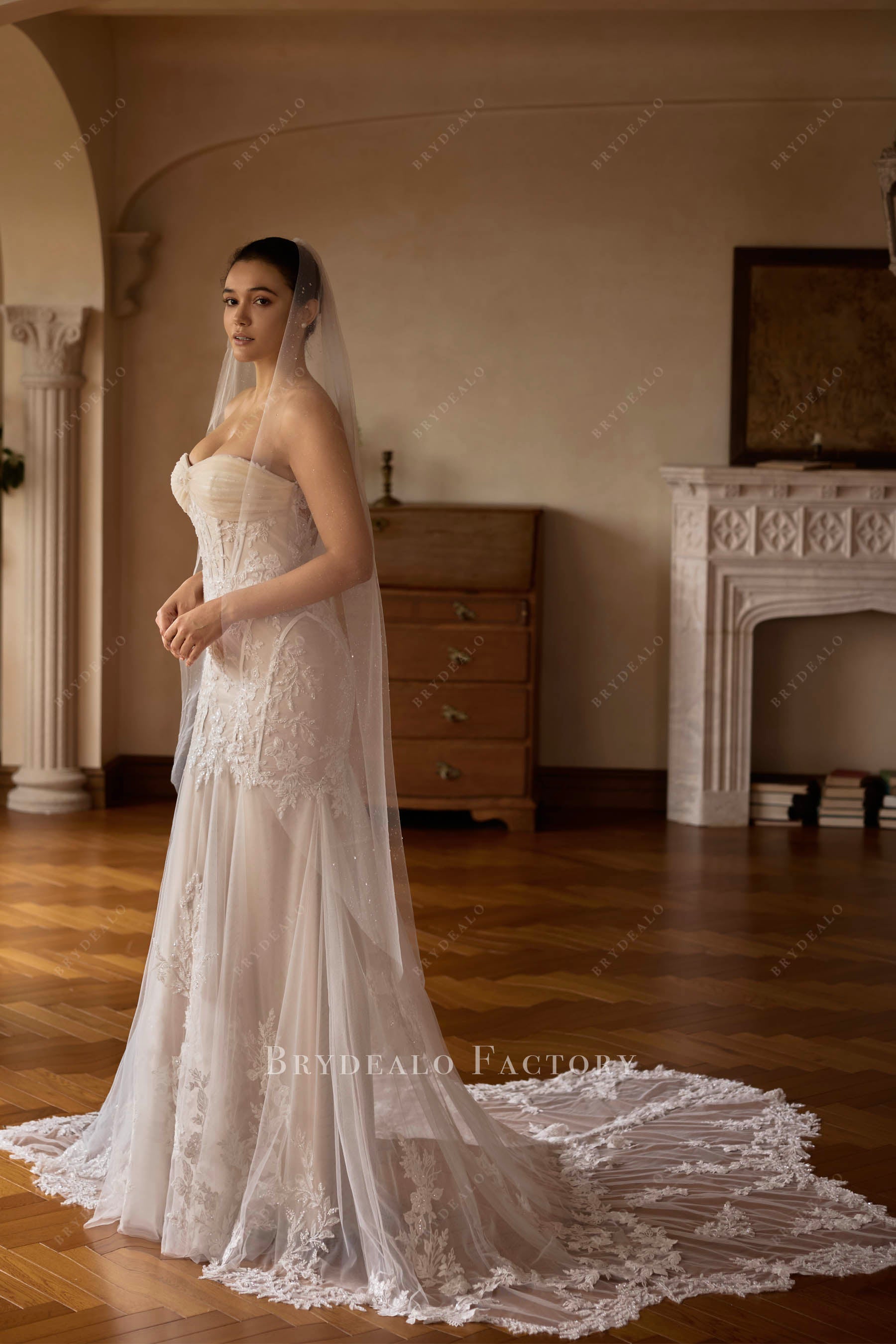 beaded lace mermaid bridal dress