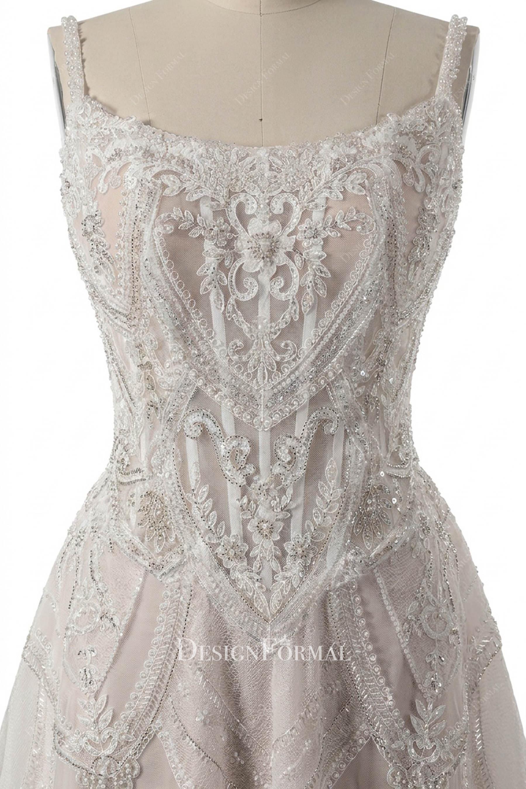 beaded lace scoop neck bridal dress