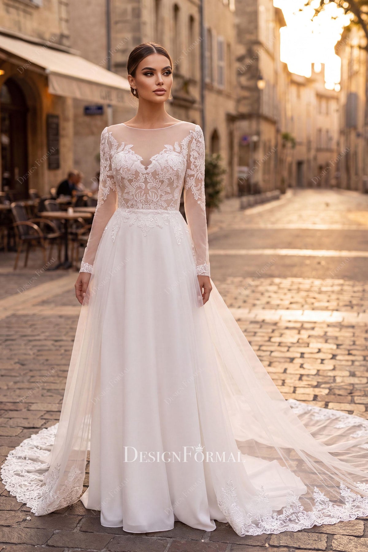 beaded lace trim wedding dress