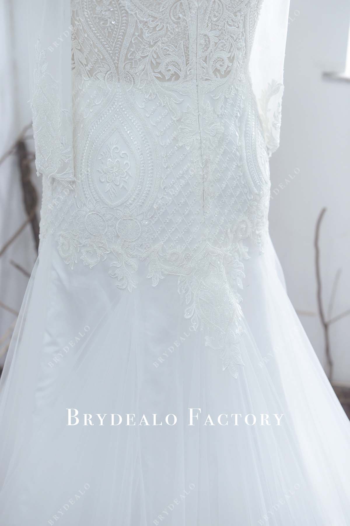 beaded lace white wedding dress