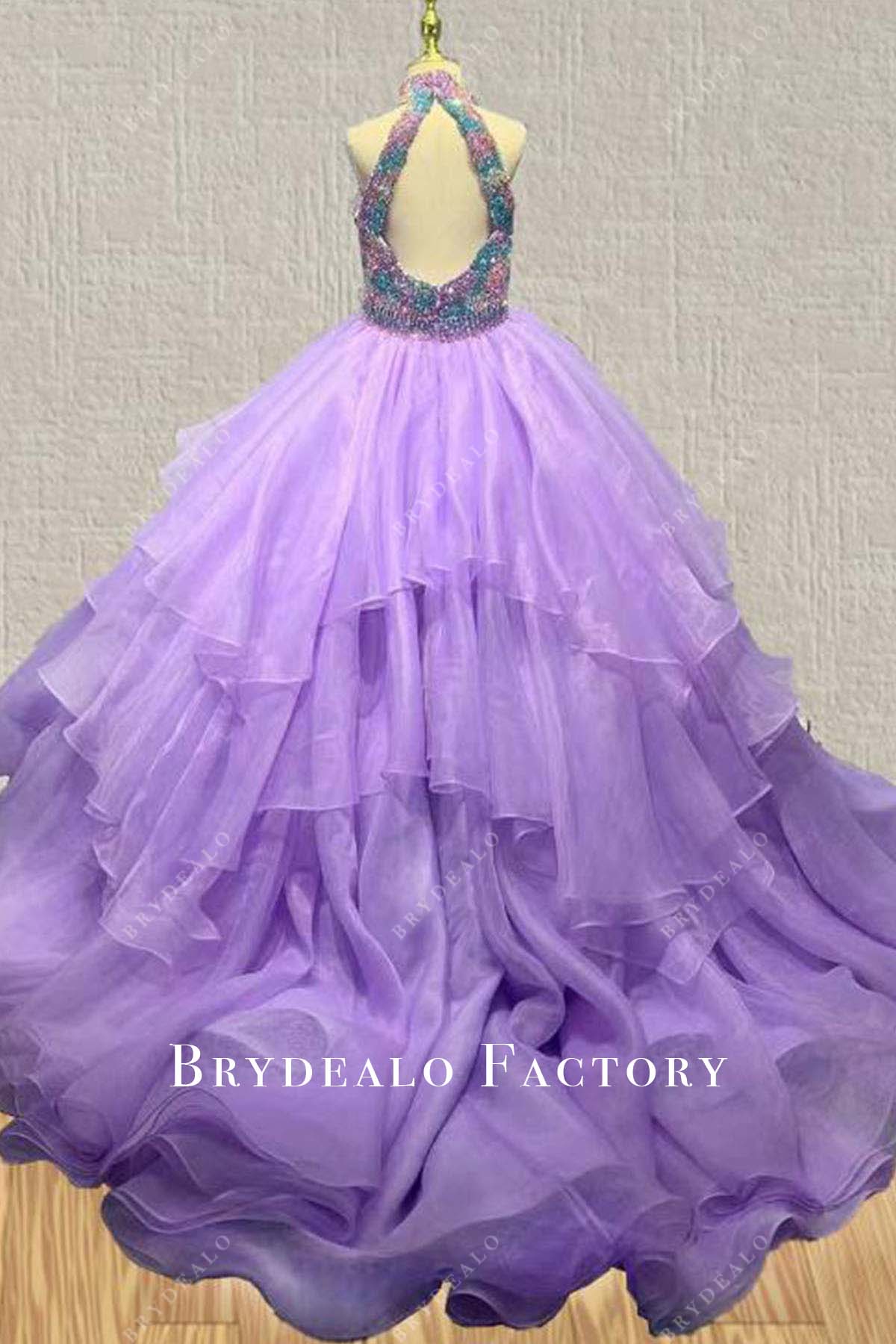 beaded lilac a line court train pageant dress