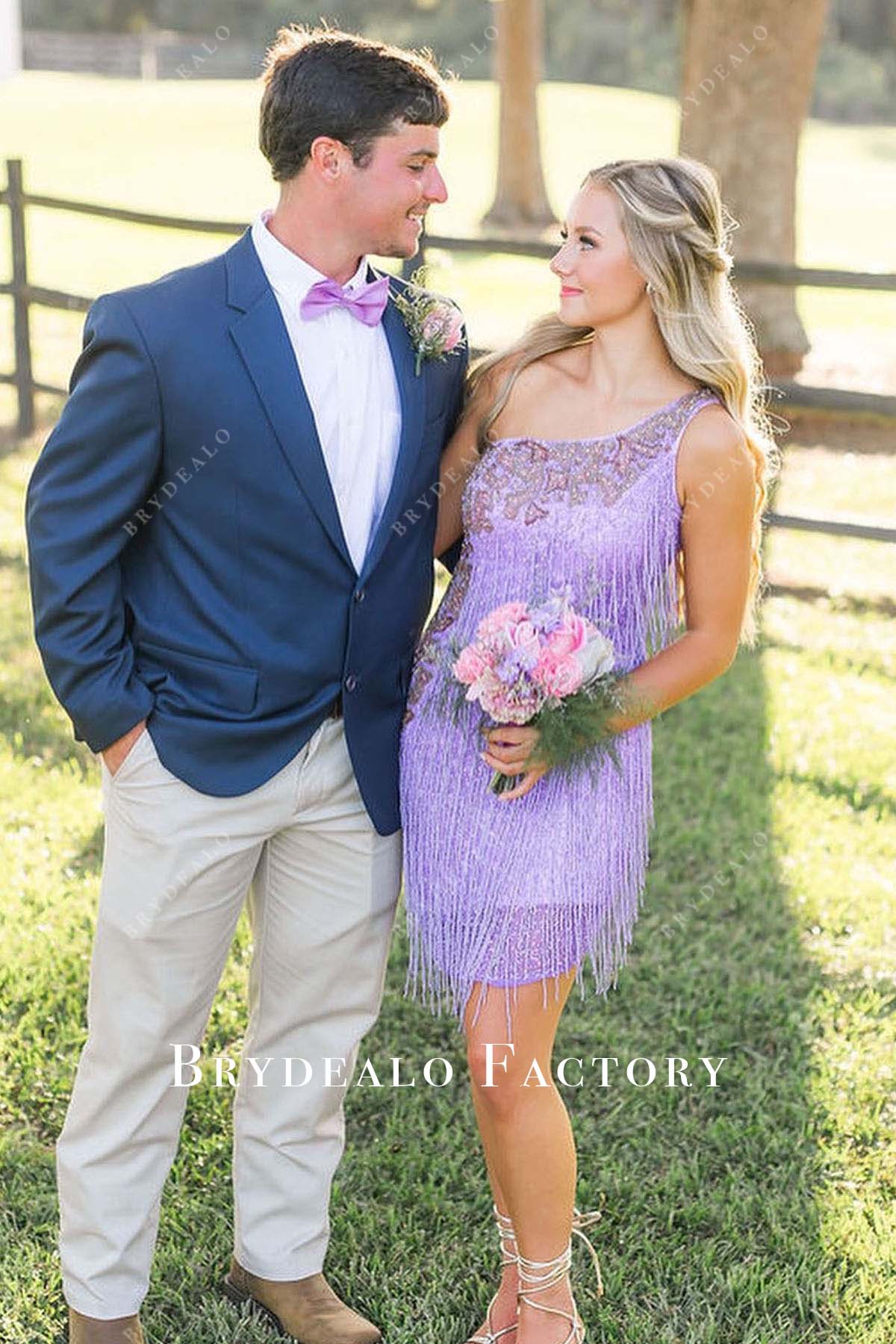 beaded lilac one shoulder homecoming dress