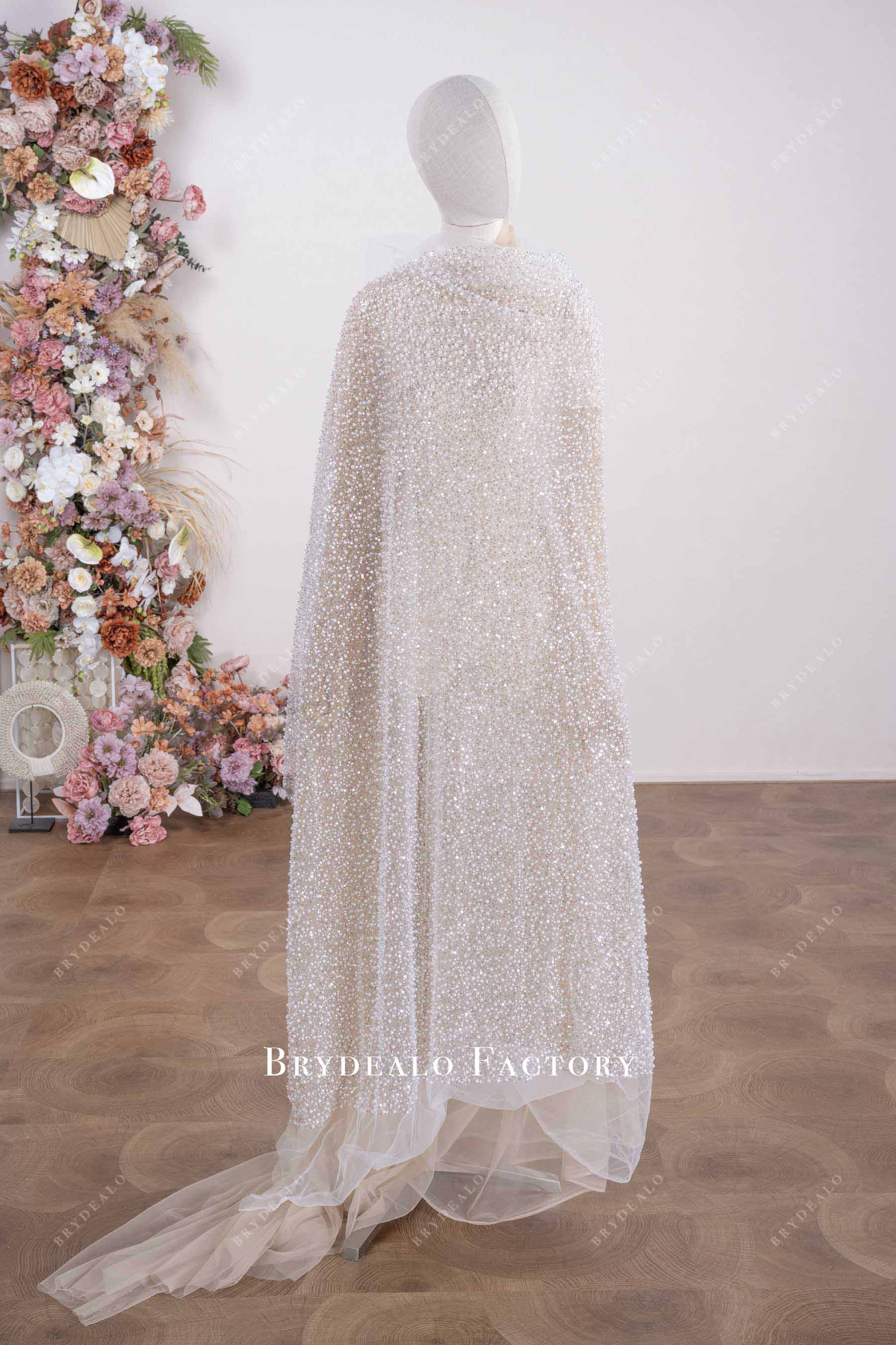 beaded pearl tulle formal dress fabric 