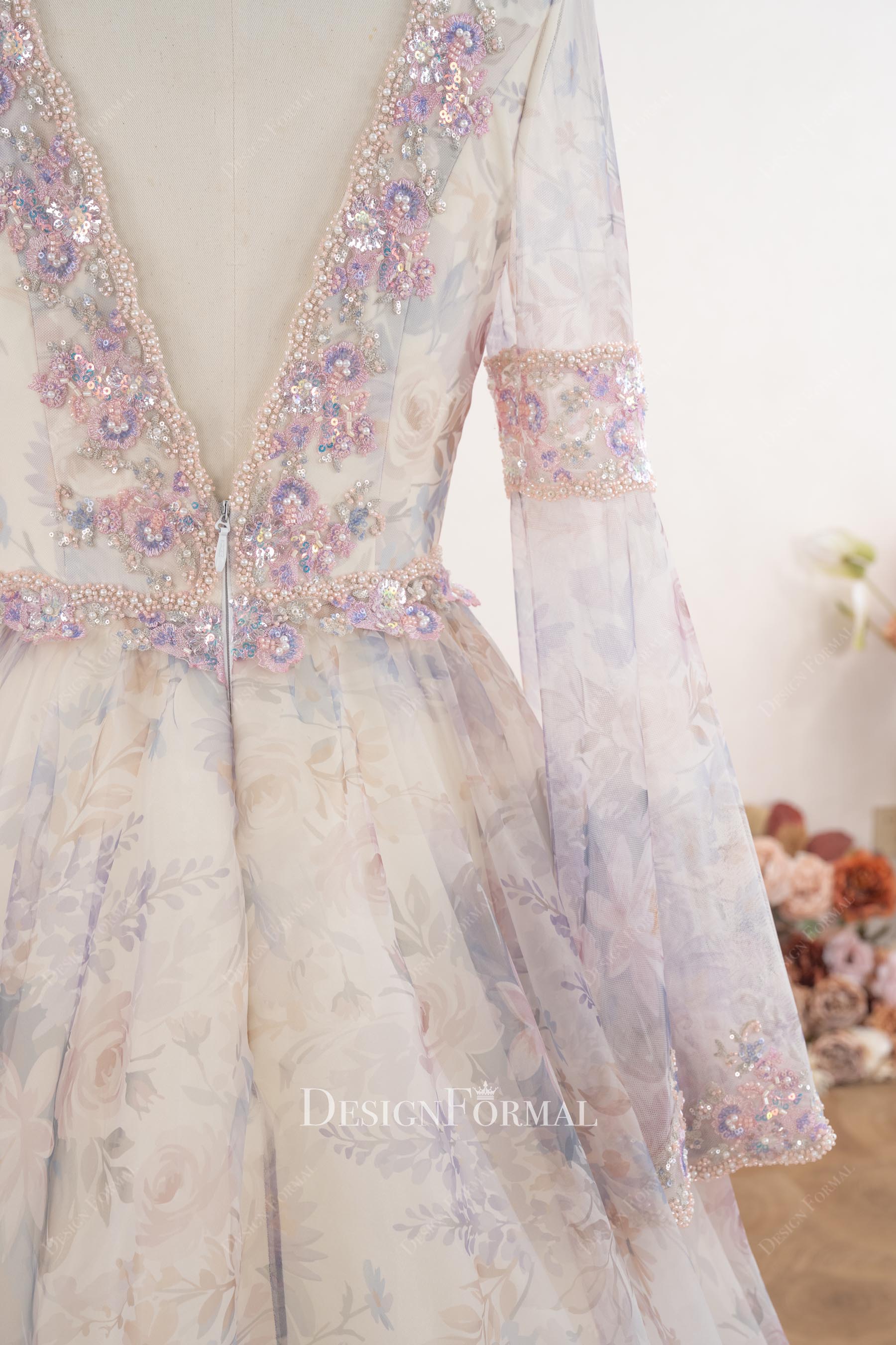 beaded scalloped lace back wedding dress