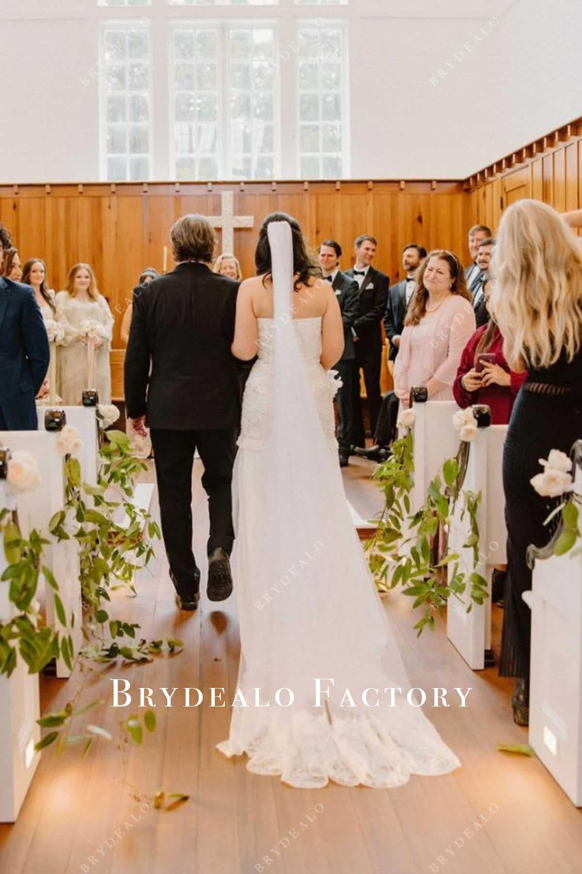 beaded strapless long train wedding dress