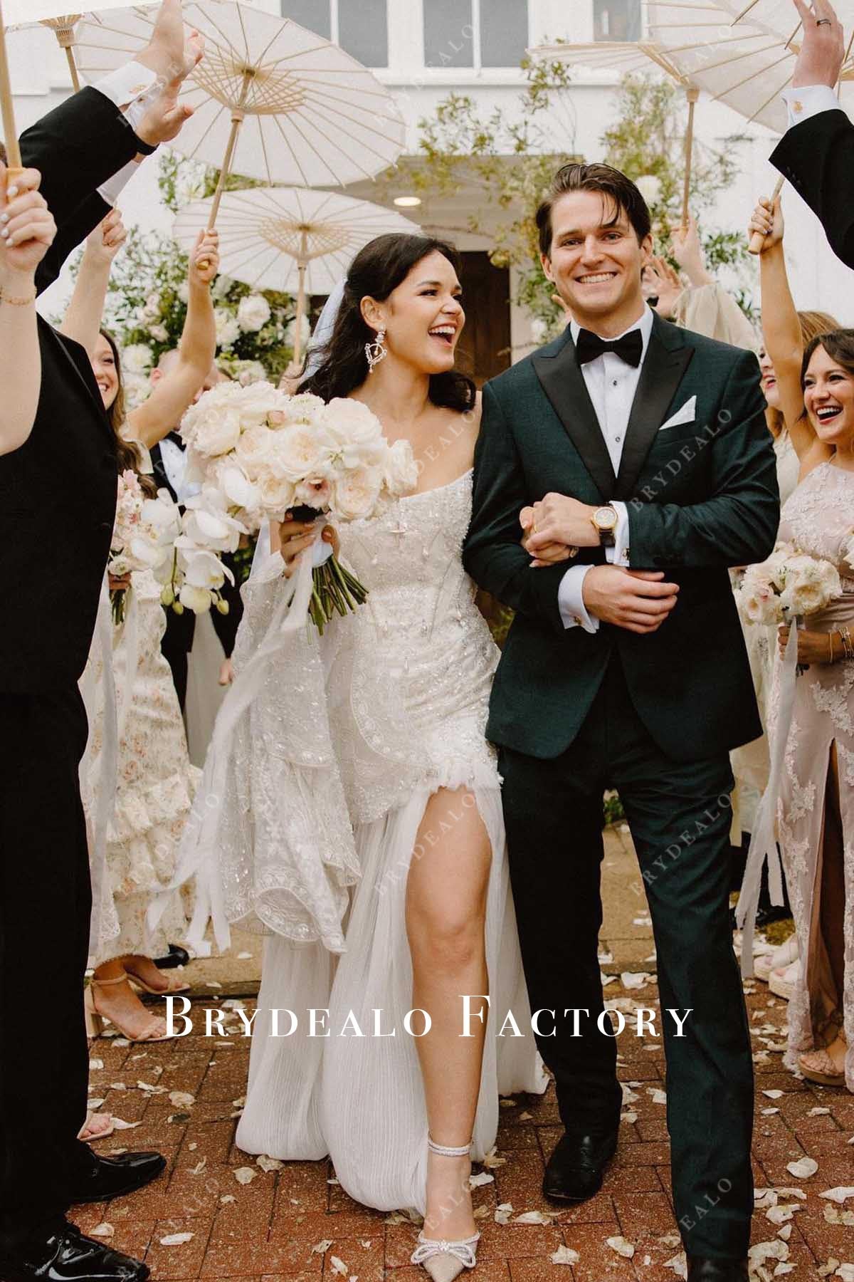 beaded strapless wedding dress