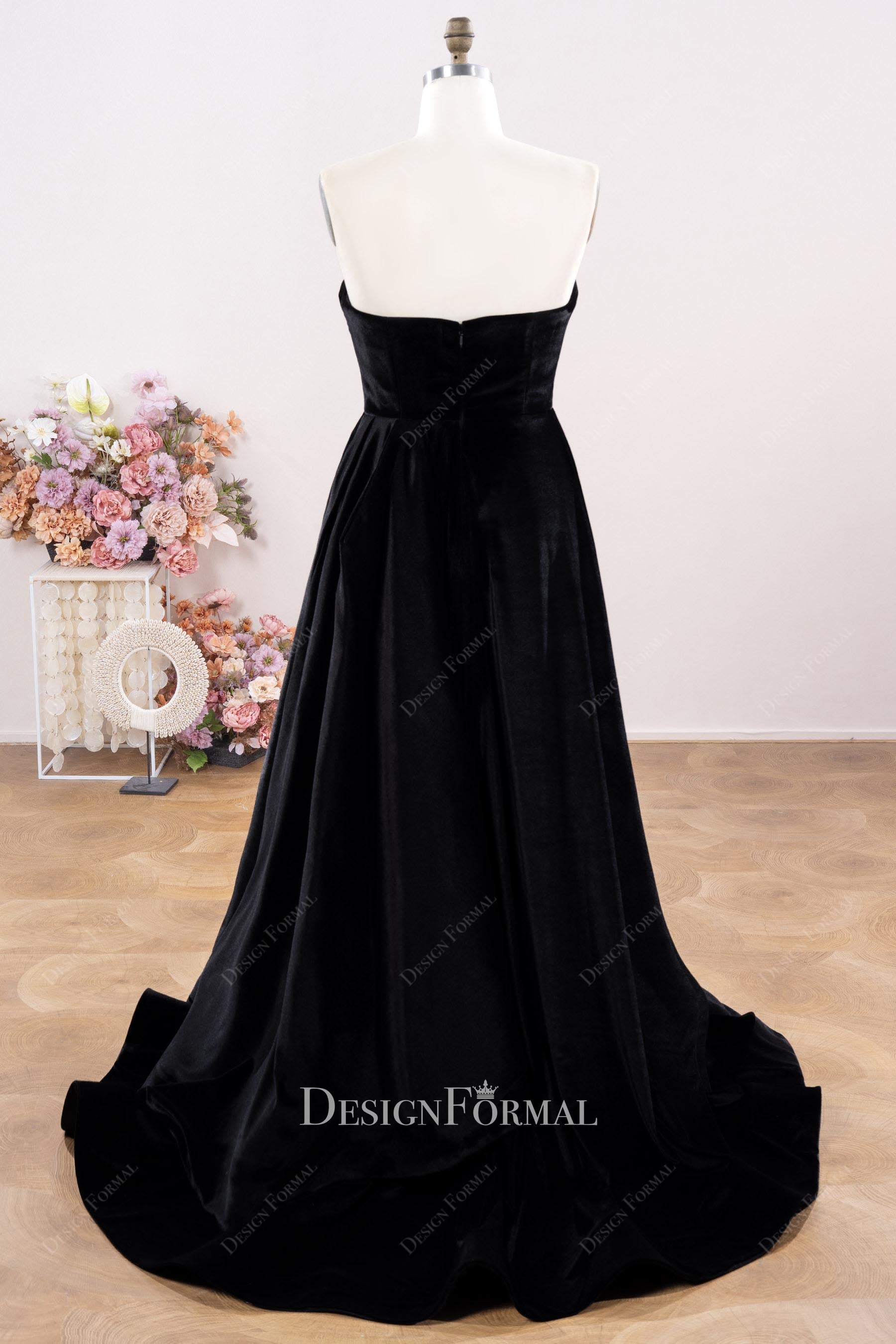 black a line court train prom dress