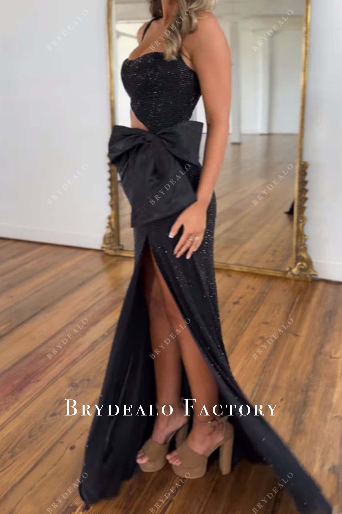 black bow slit homecoming dress