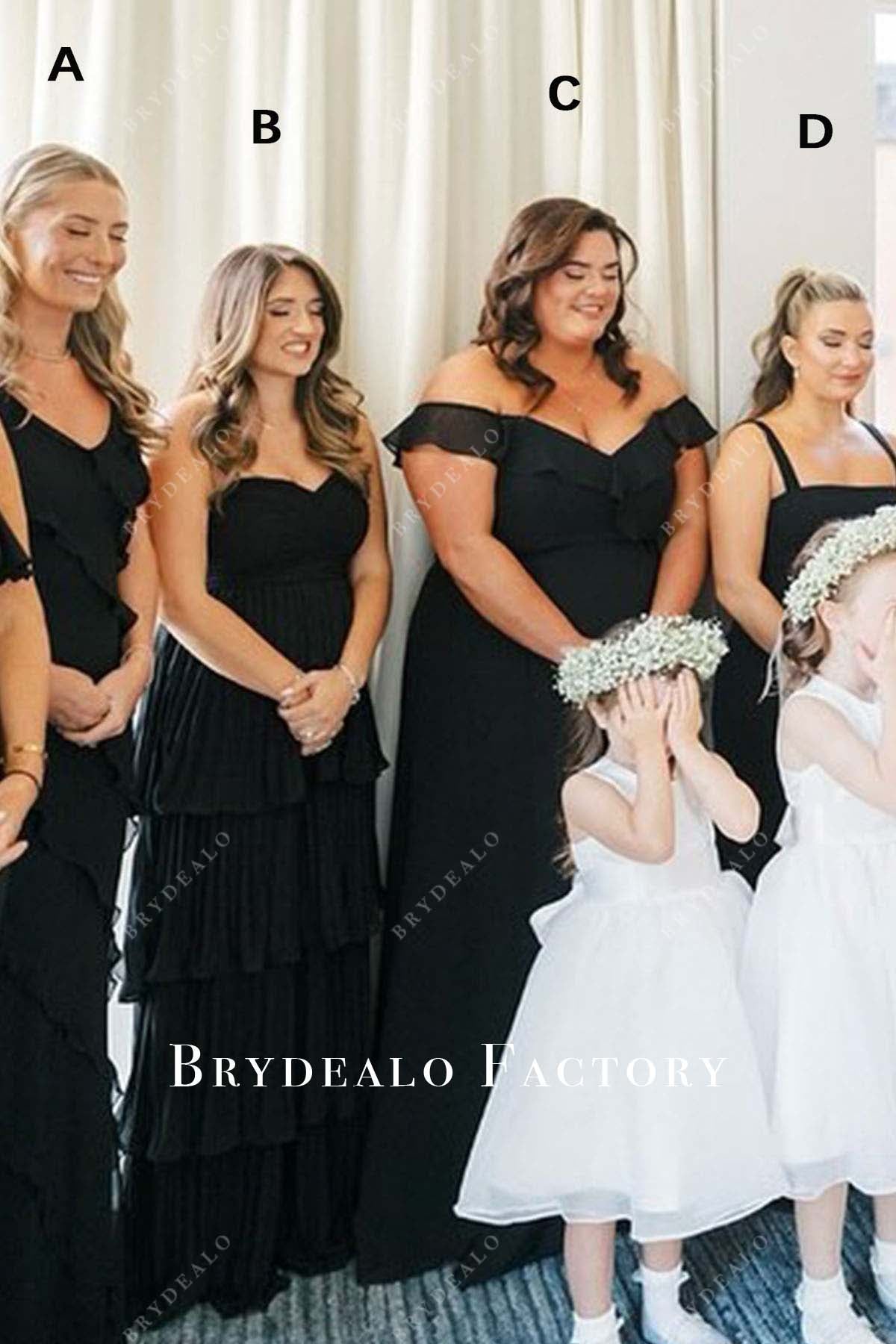 black chiffon floor length mismatched bridesmaid dresses