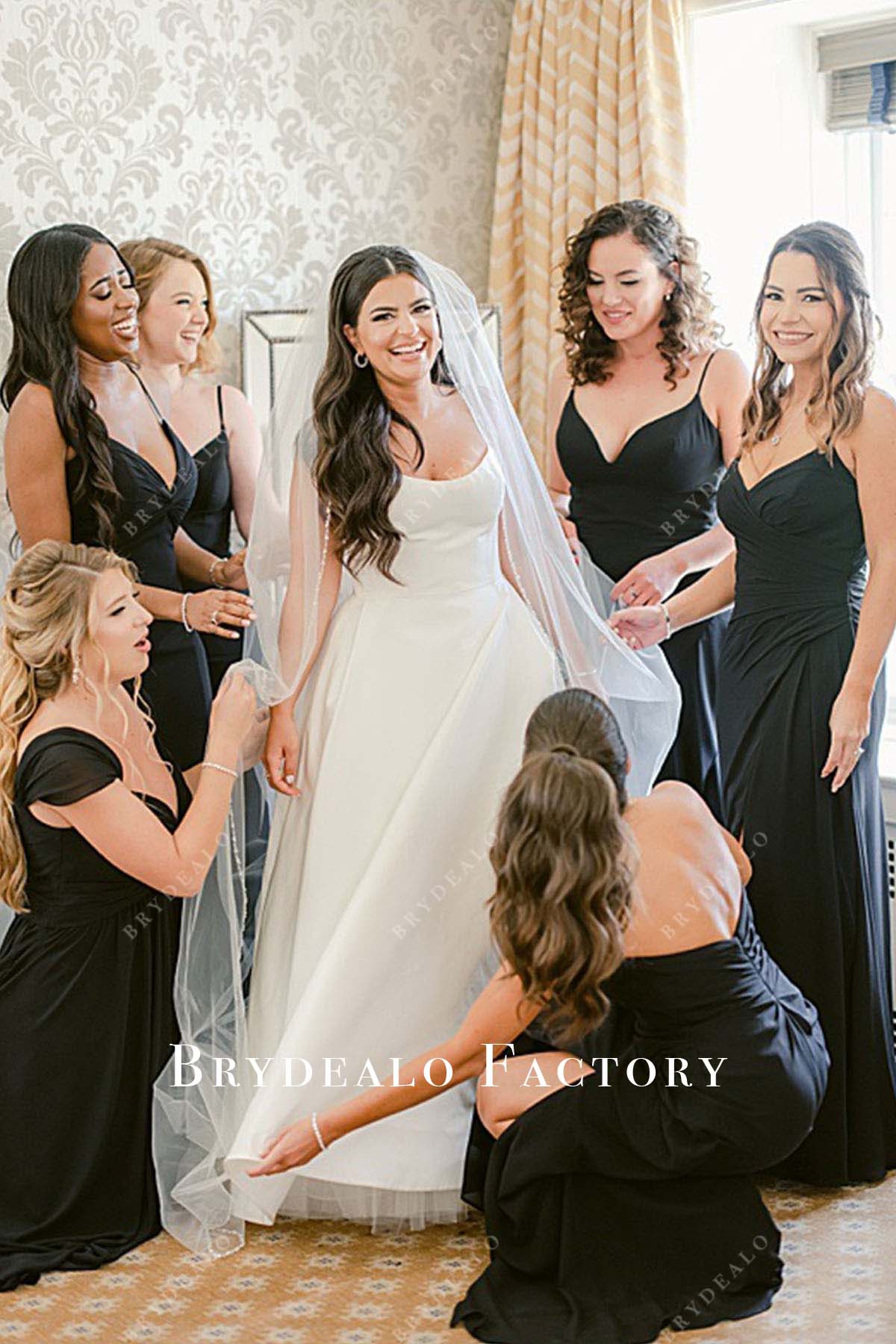 black chiffon open back mismatched bridesmaid dresses