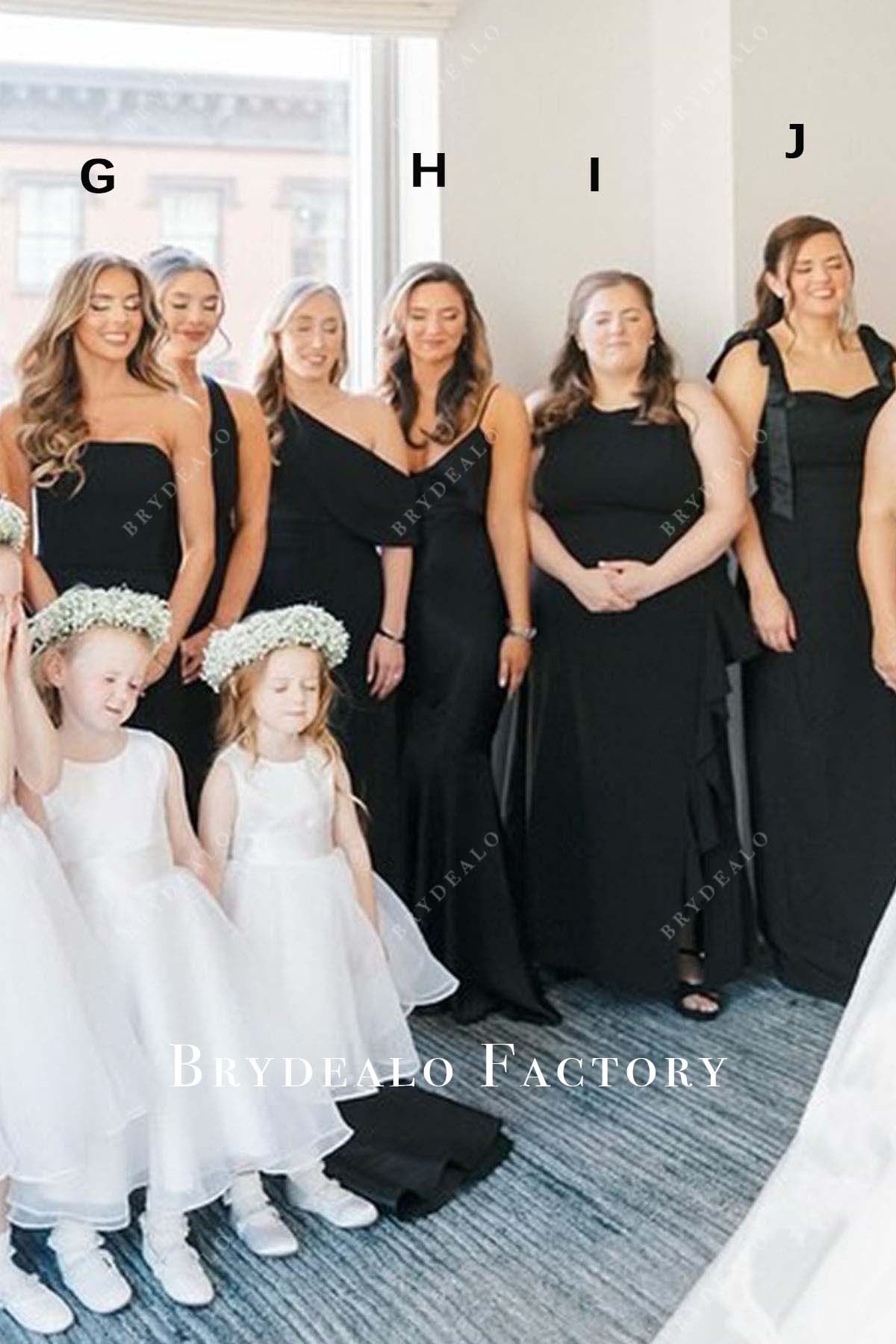 black chiffon plus size mismatched bridesmaid dresses