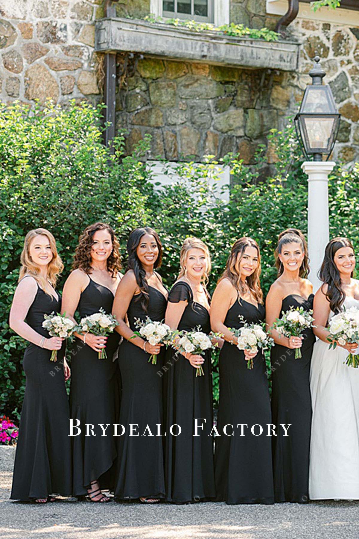 black chiffon sleeveless mismatched bridesmaid dresses