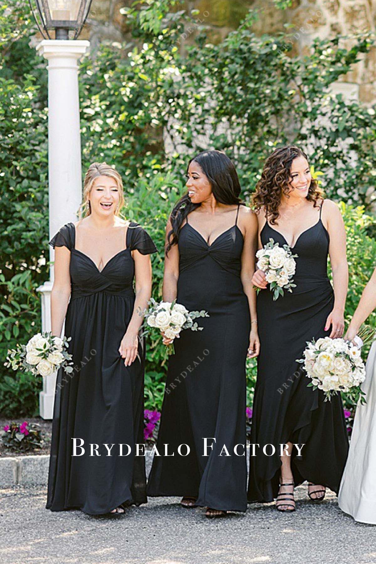 black chiffon v neck mismatched bridesmaid dresses