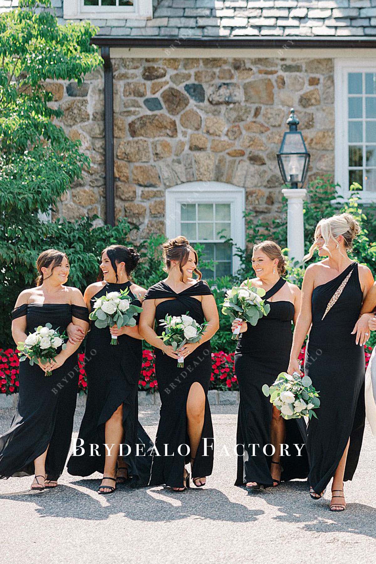 black custom made mismatched bridesmaid dresses