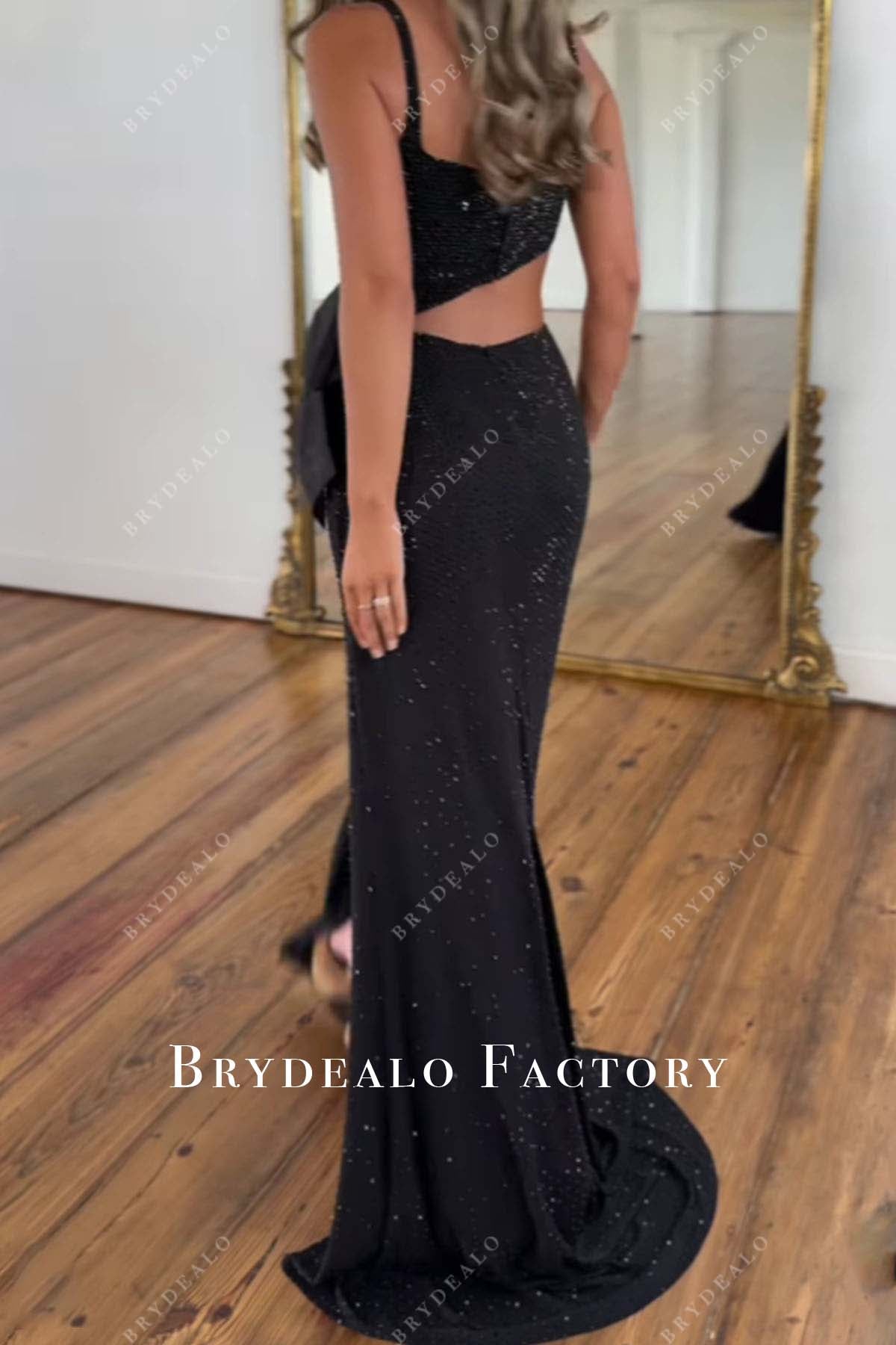 black cutout sweep train homecoming dress